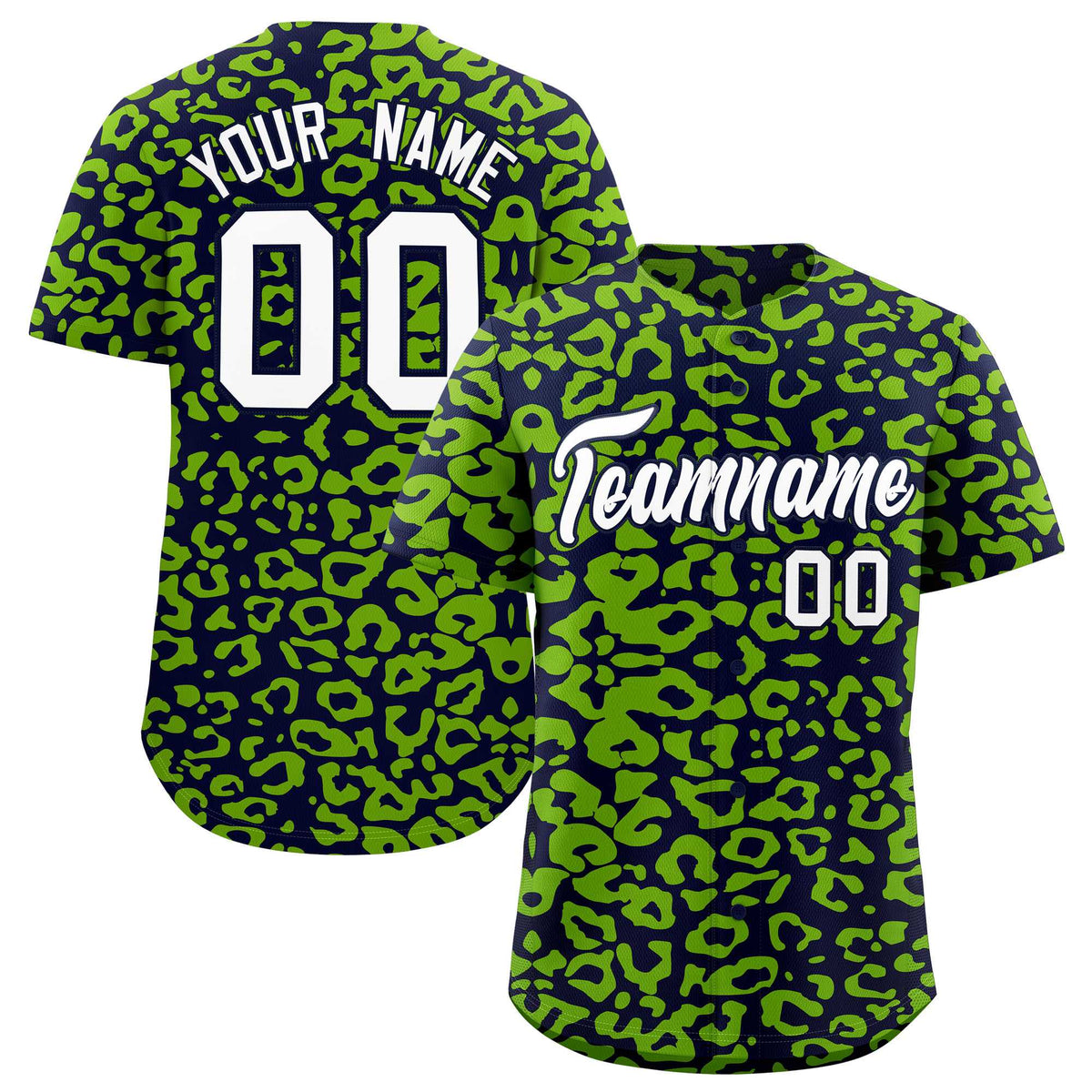 Custom Navy Neon Green Leopard Print Pattern Authentic Baseball Jersey