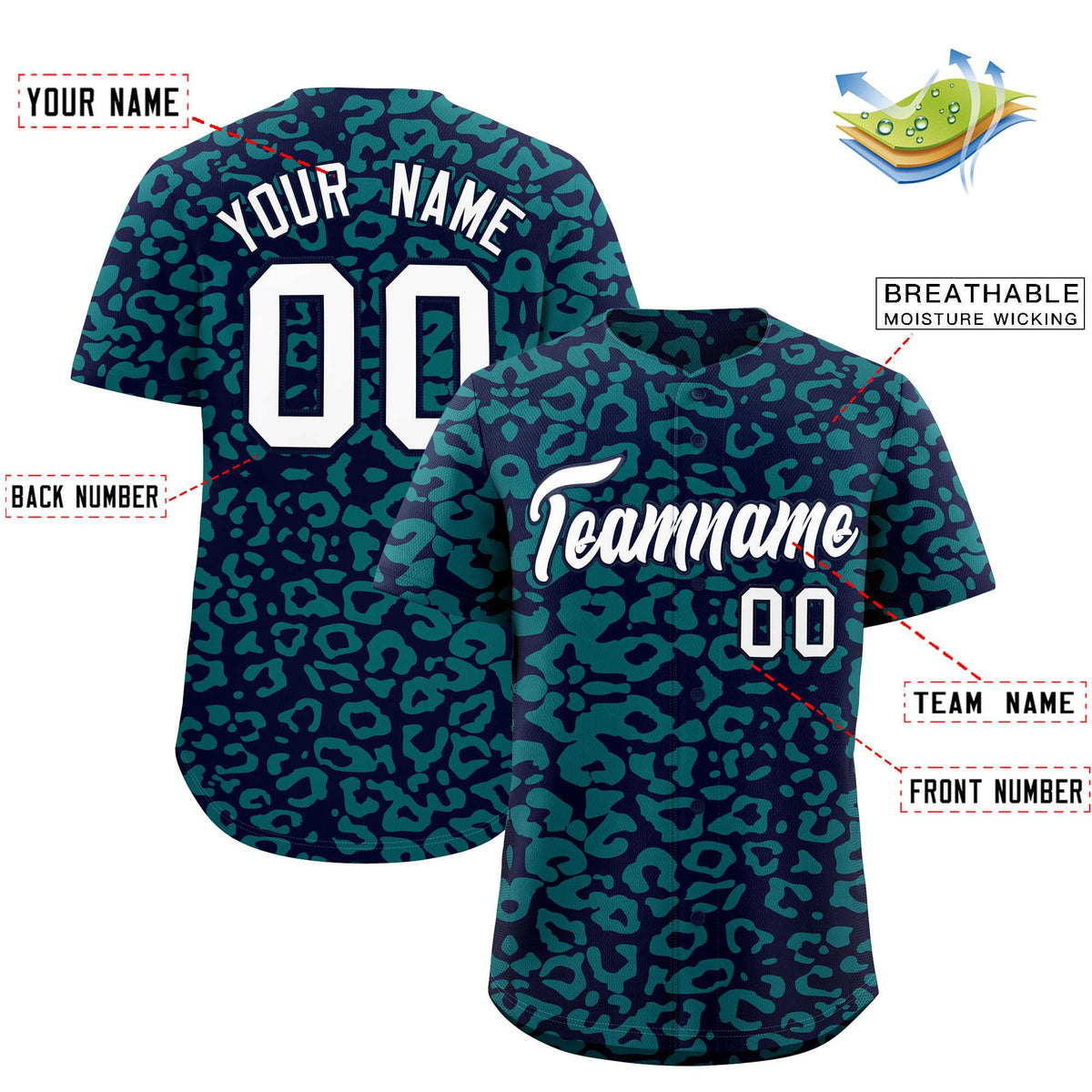 Custom Navy Aqua Leopard Print Pattern Authentic Baseball Jersey