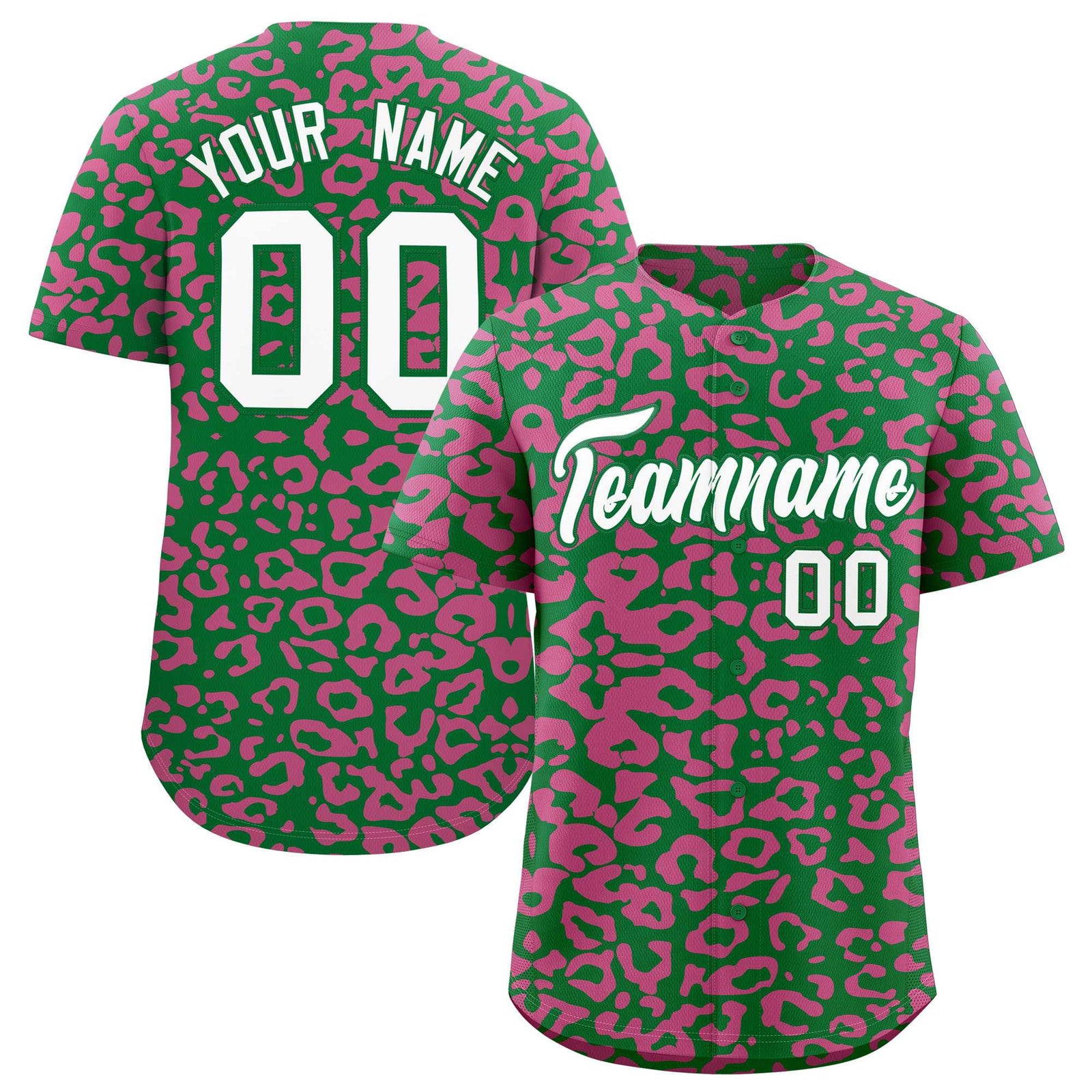 Custom Kelly Green Pink Leopard Print Pattern Authentic Baseball Jersey