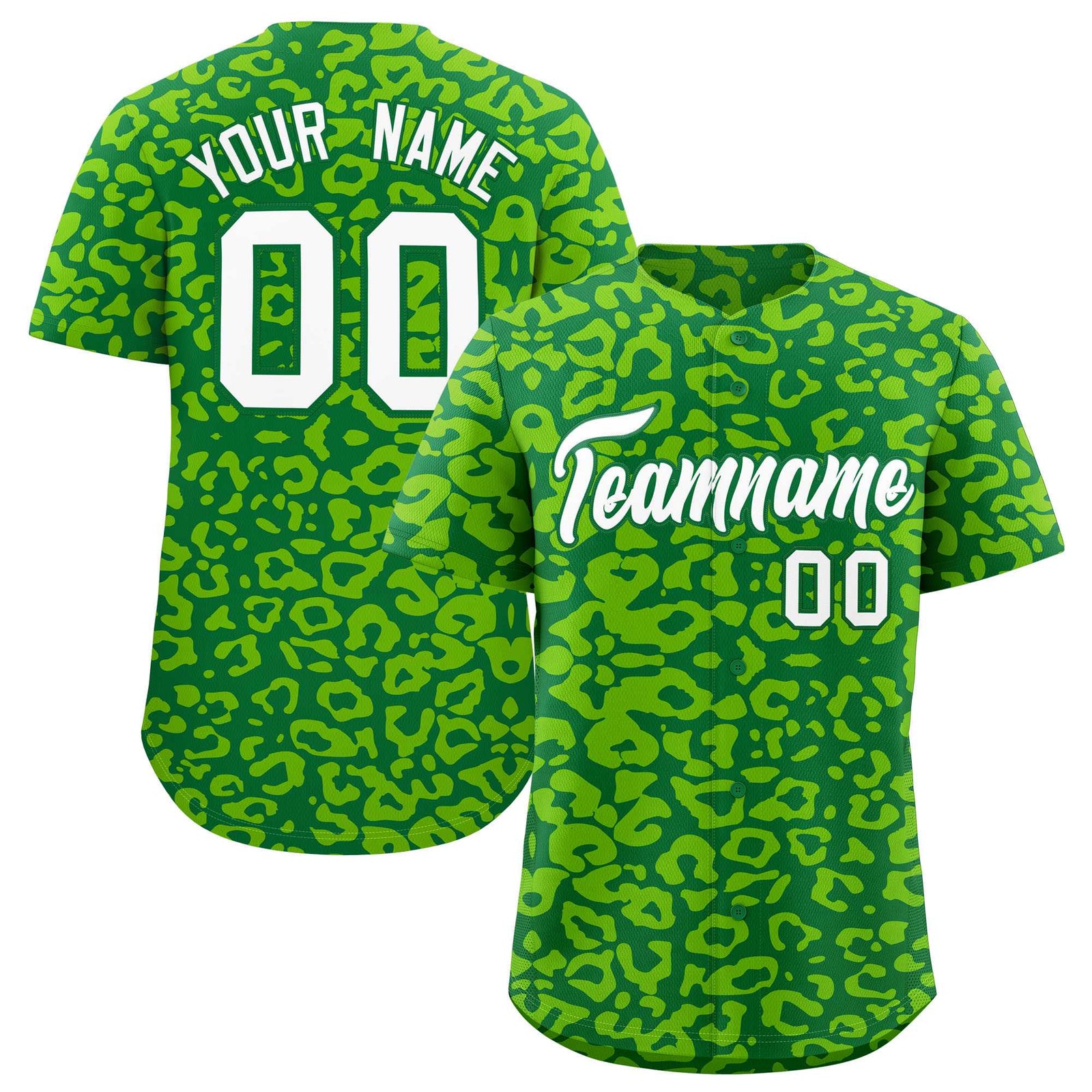 Custom Kelly Green Neon Green Leopard Print Pattern Authentic Baseball Jersey