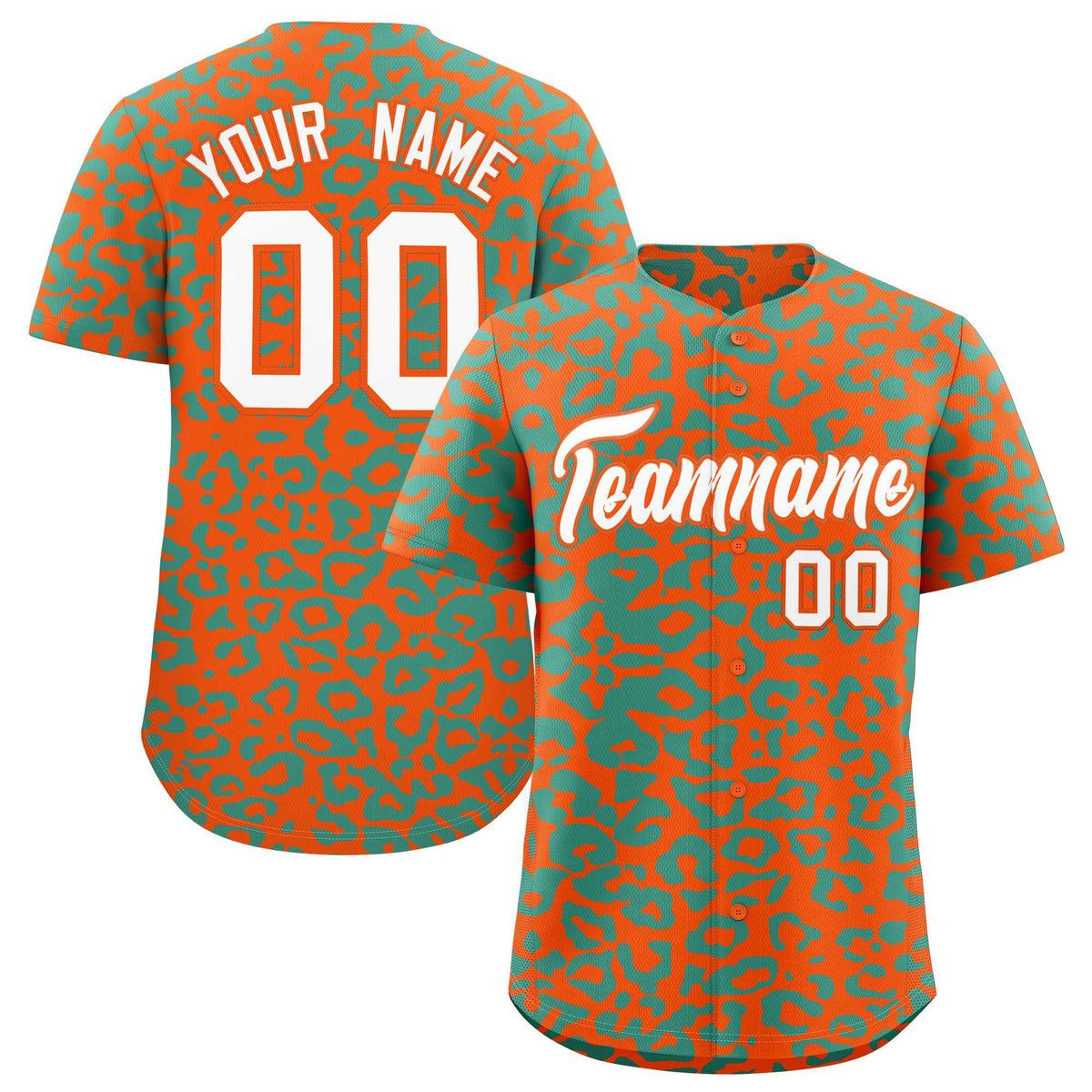 Custom Orange Aqua Leopard Print Pattern Authentic Baseball Jersey