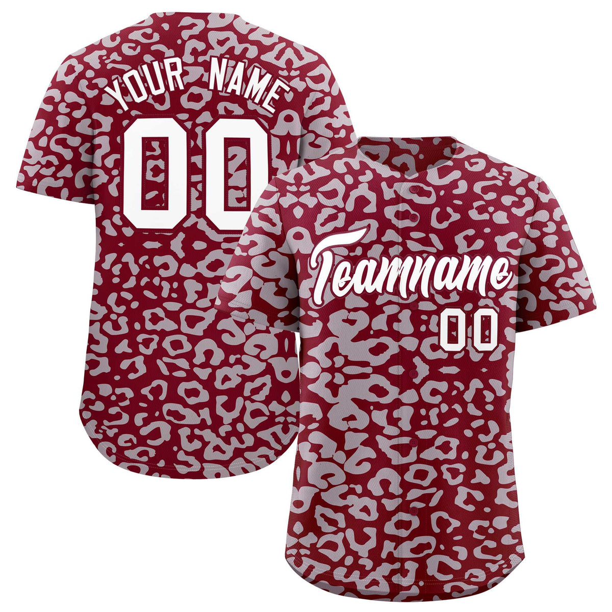 Custom Crimson Silver Leopard Print Pattern Authentic Baseball Jersey
