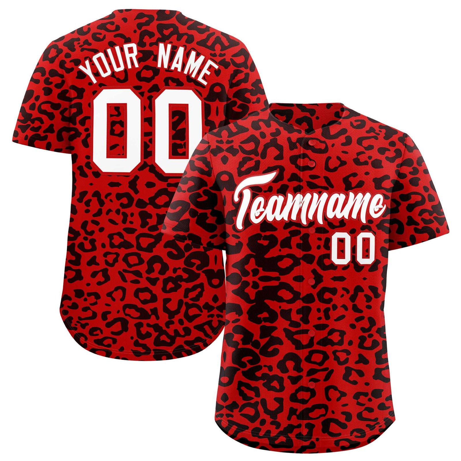 Custom Red Black Leopard Print Pattern Authentic Baseball Jersey