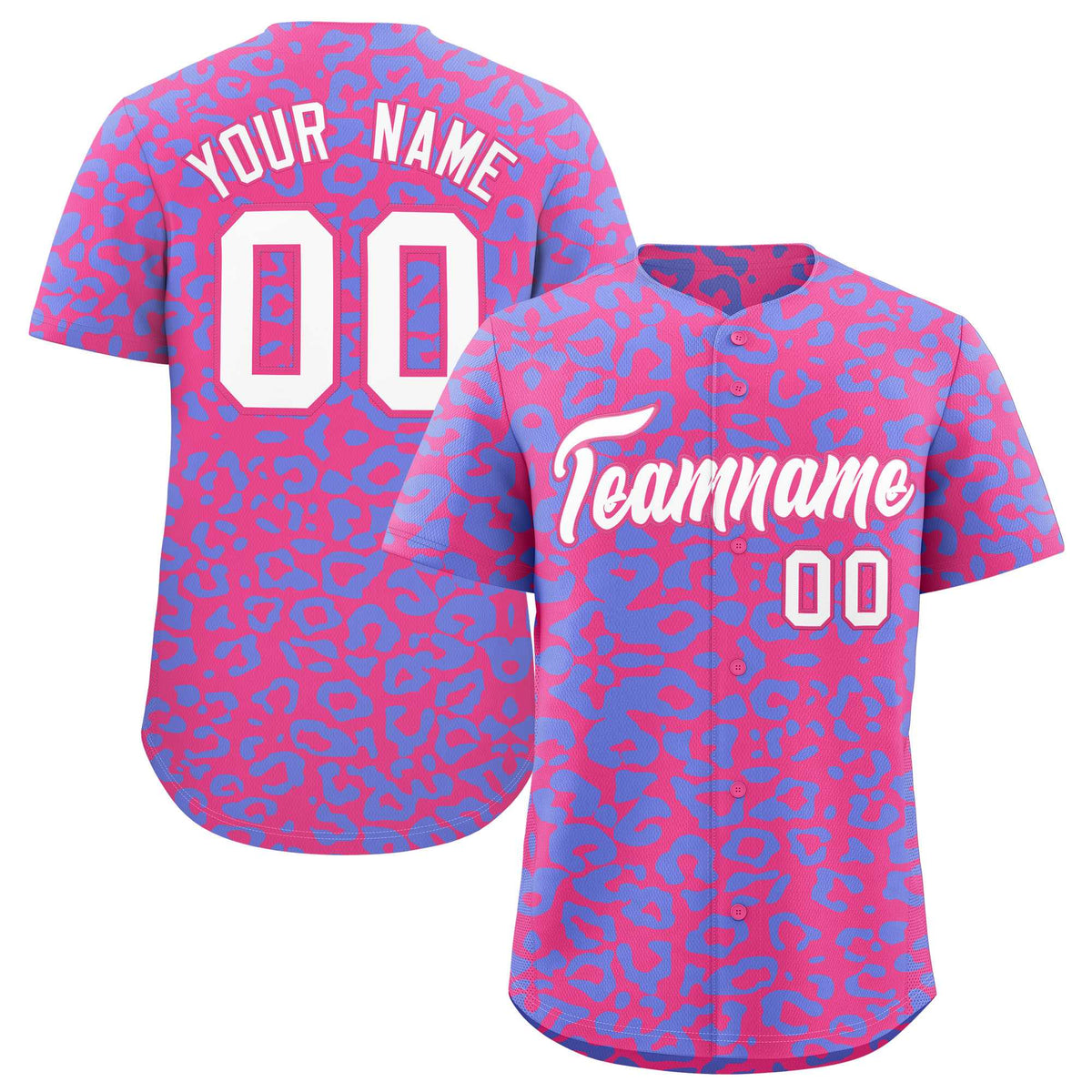 Custom Pink Light Blue Leopard Print Pattern Authentic Baseball Jersey