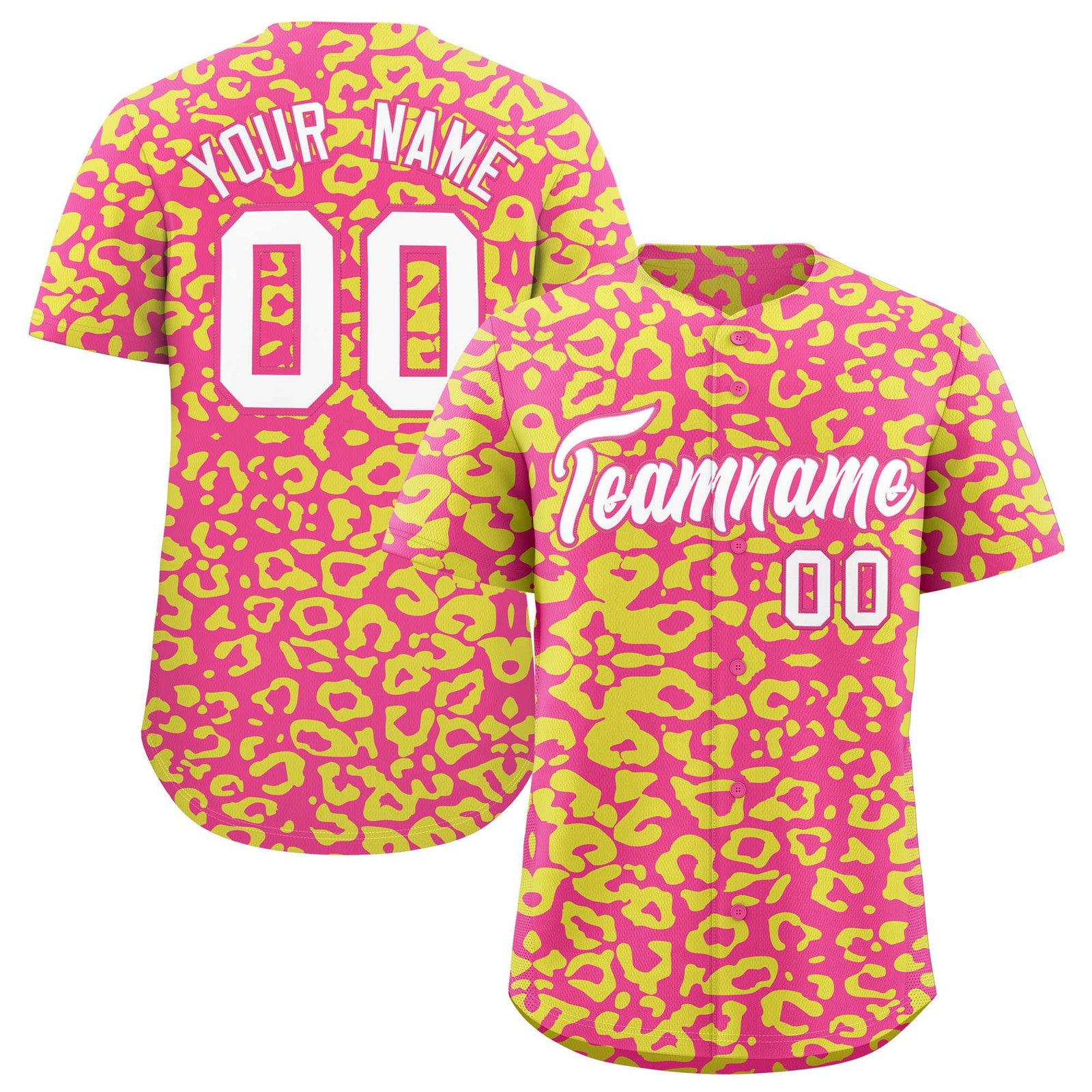 Custom Pink Fluorescent Green Leopard Print Pattern Authentic Baseball Jersey