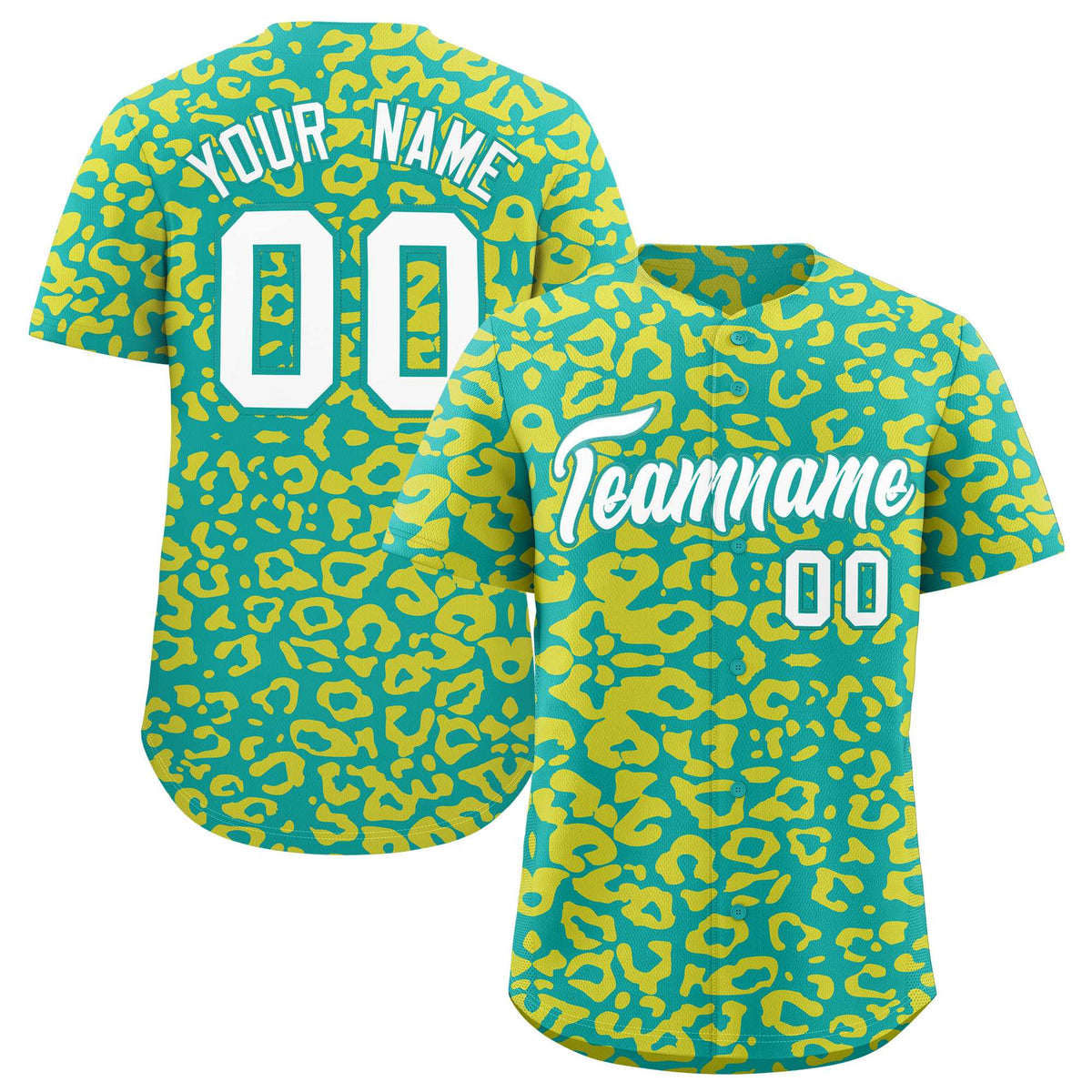 Custom Aqua Gold Leopard Print Pattern Authentic Baseball Jersey