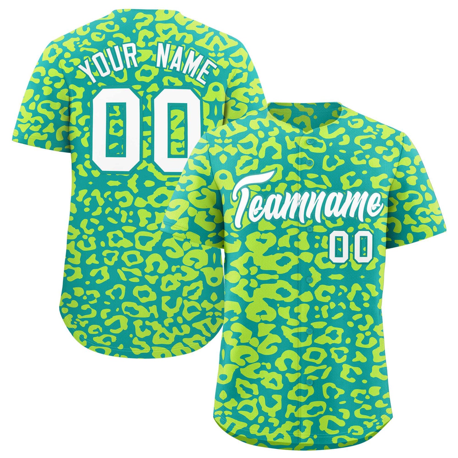 Custom Aqua Fluorescent Green Leopard Print Pattern Authentic Baseball Jersey
