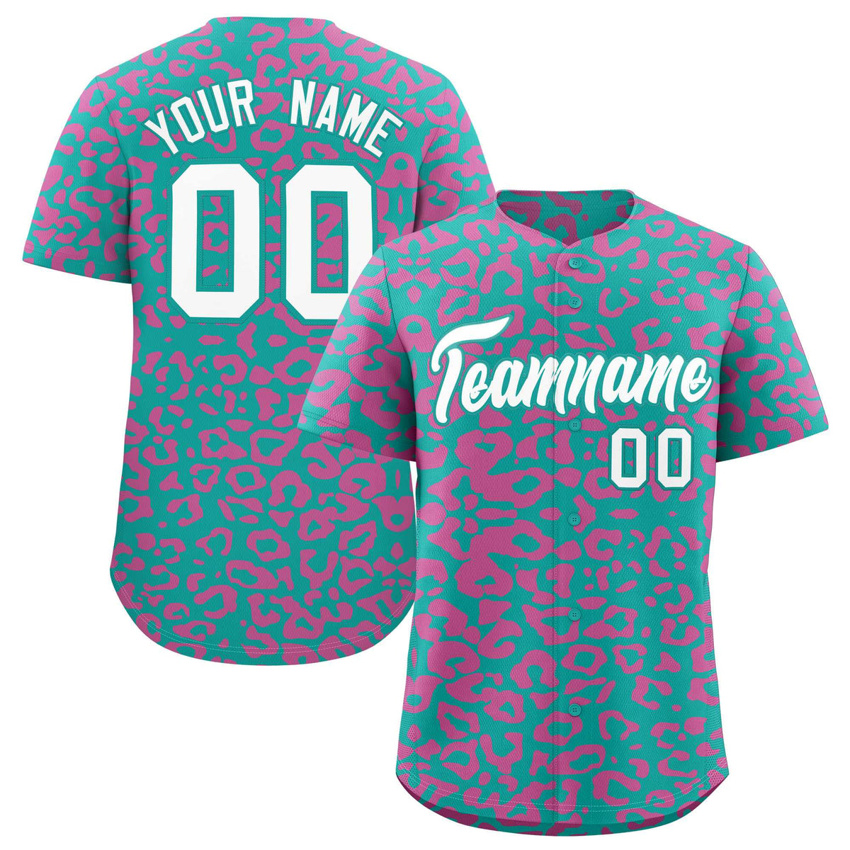 Custom Aqua Pink Leopard Print Pattern Authentic Baseball Jersey