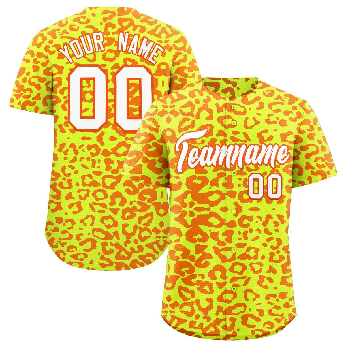Custom Fluorescent Green Orange Leopard Print Pattern Authentic Baseball Jersey