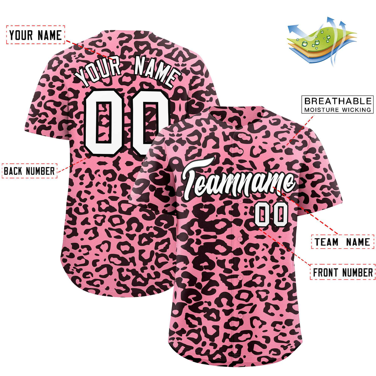 Custom Light Pink Black Leopard Print Pattern Authentic Baseball Jersey