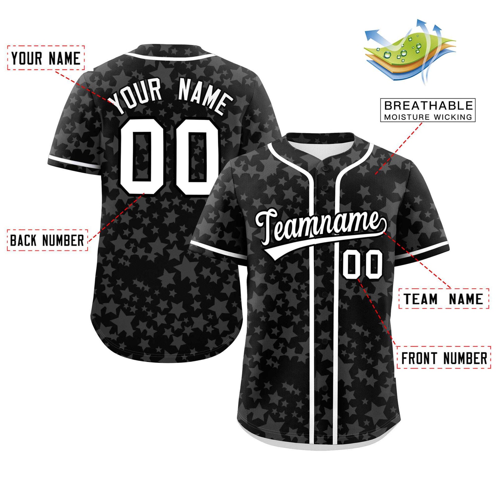 Custom Black White Personalized Star Graffiti Pattern Authentic Baseball Jersey