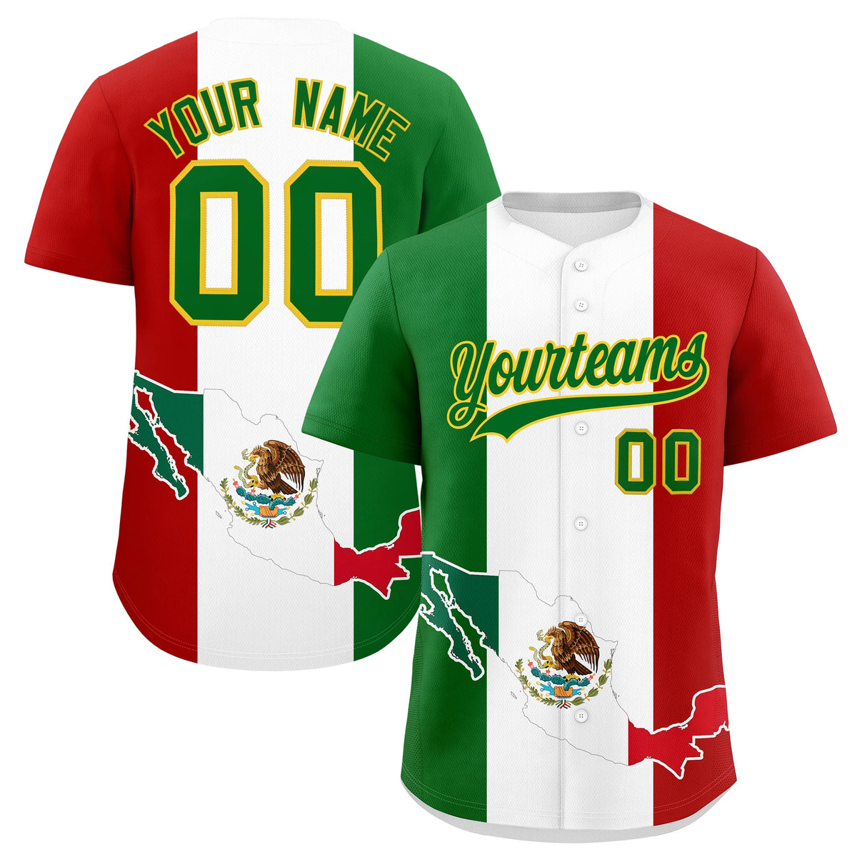 Custom Kelly Green White Red Graffiti Pattern Mexican style Stretch Fabric Baseball Jersey| KXKSHOP