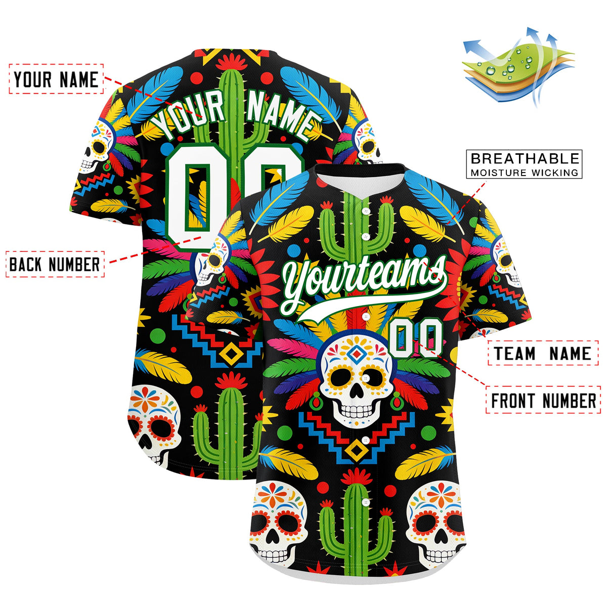 Custom Black White Kelly Green Graffiti Pattern Mexican style Stretch Fabric Baseball Jersey| KXKSHOP