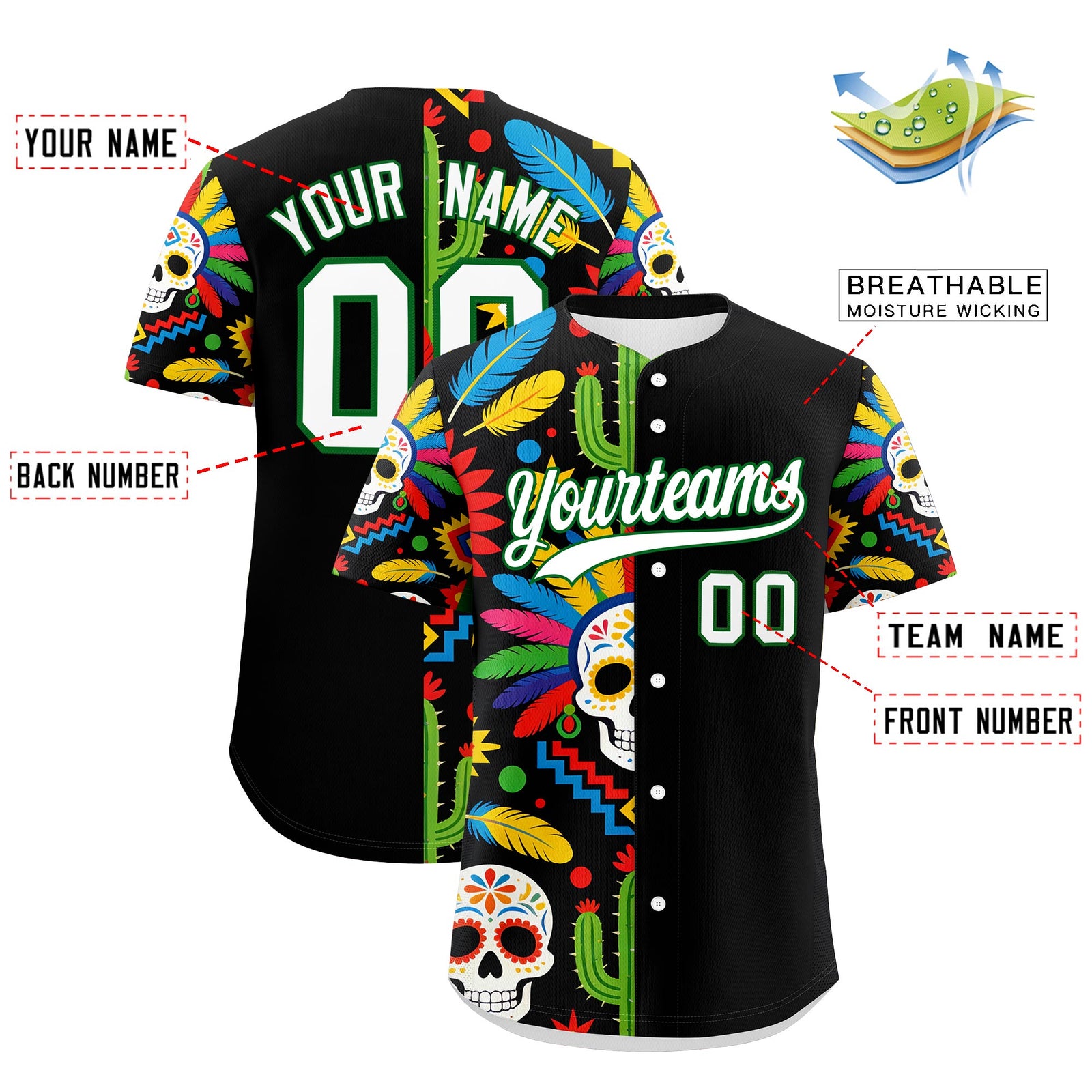 Custom Black White Kelly Green Graffiti Pattern Mexican style Stretch Fabric Baseball Jersey| KXKSHOP