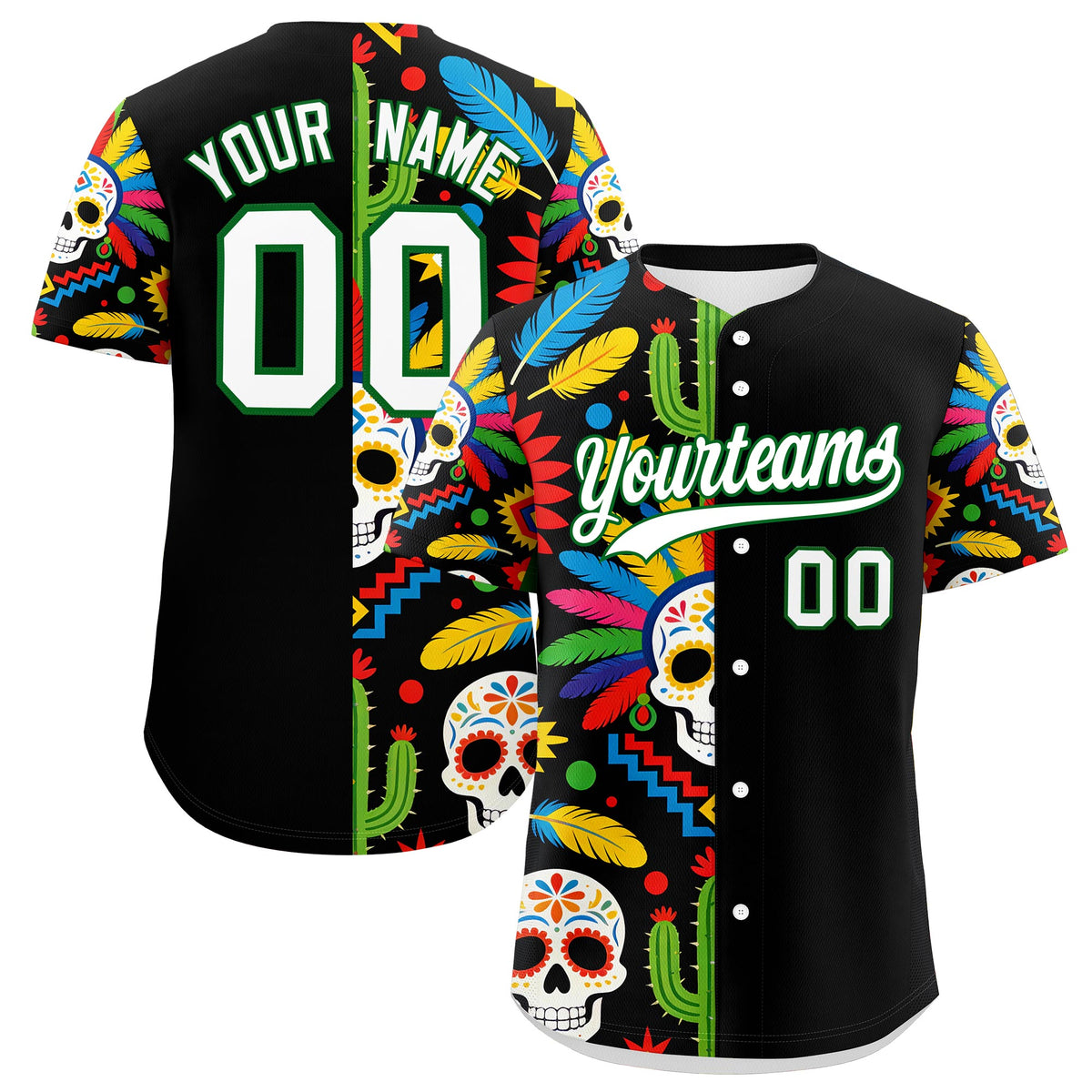 Custom Black White Kelly Green Graffiti Pattern Mexican style Stretch Fabric Baseball Jersey| KXKSHOP