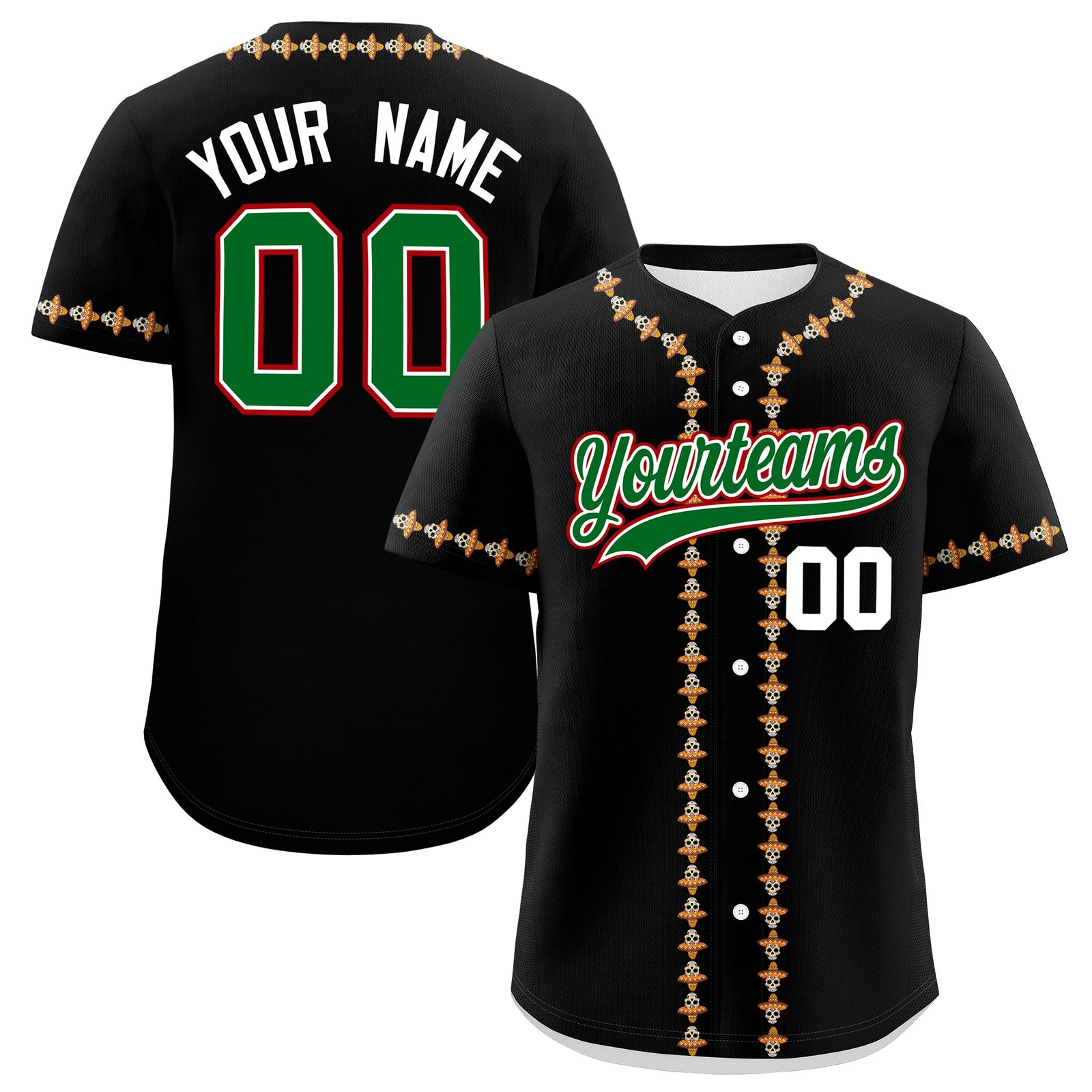 Custom Black Kelly Green White Graffiti Pattern Mexican style Stretch Fabric Baseball Jersey| KXKSHOP