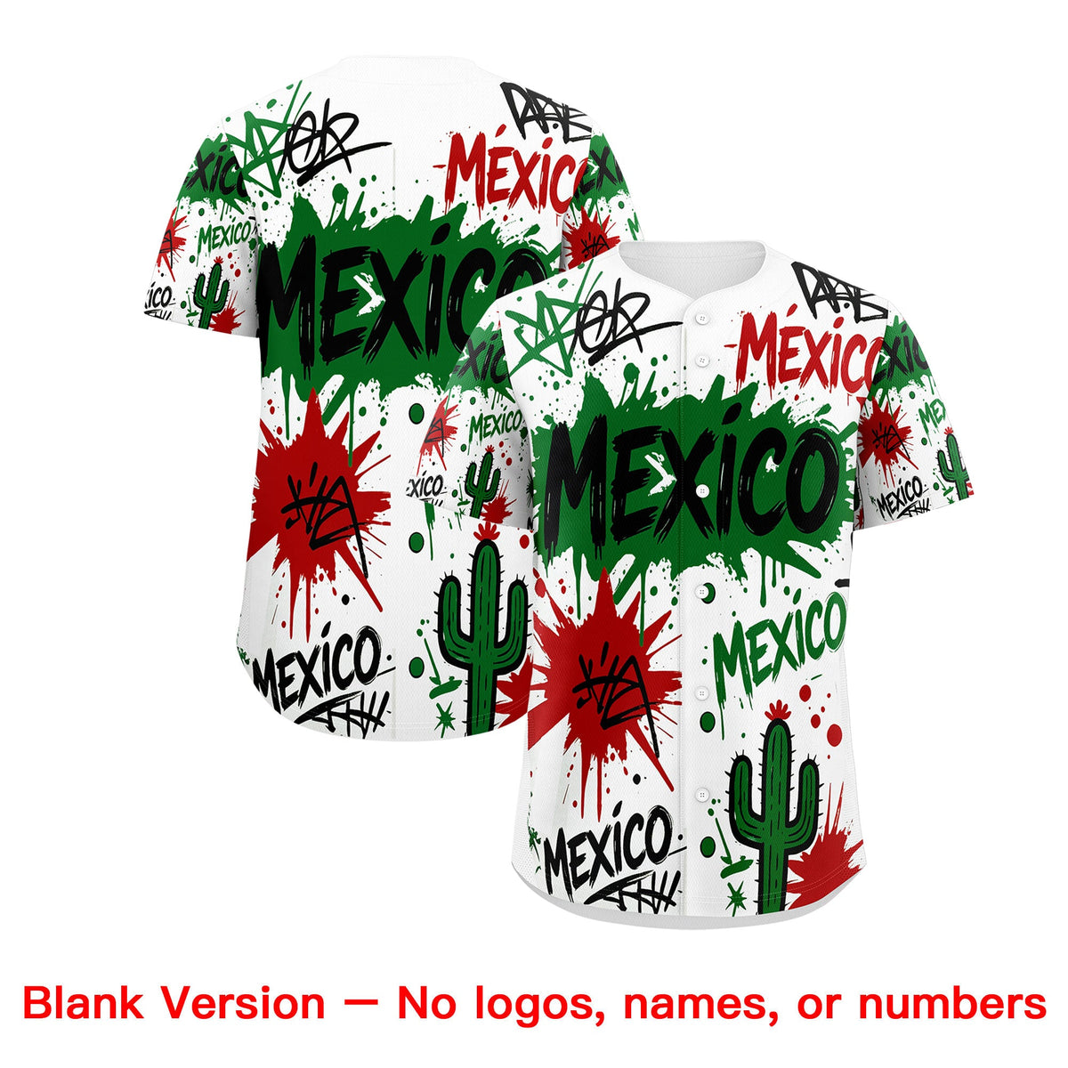 Custom White Kelly Green Red Graffiti Pattern Mexican style Stretch Fabric Baseball Jersey| KXKSHOP