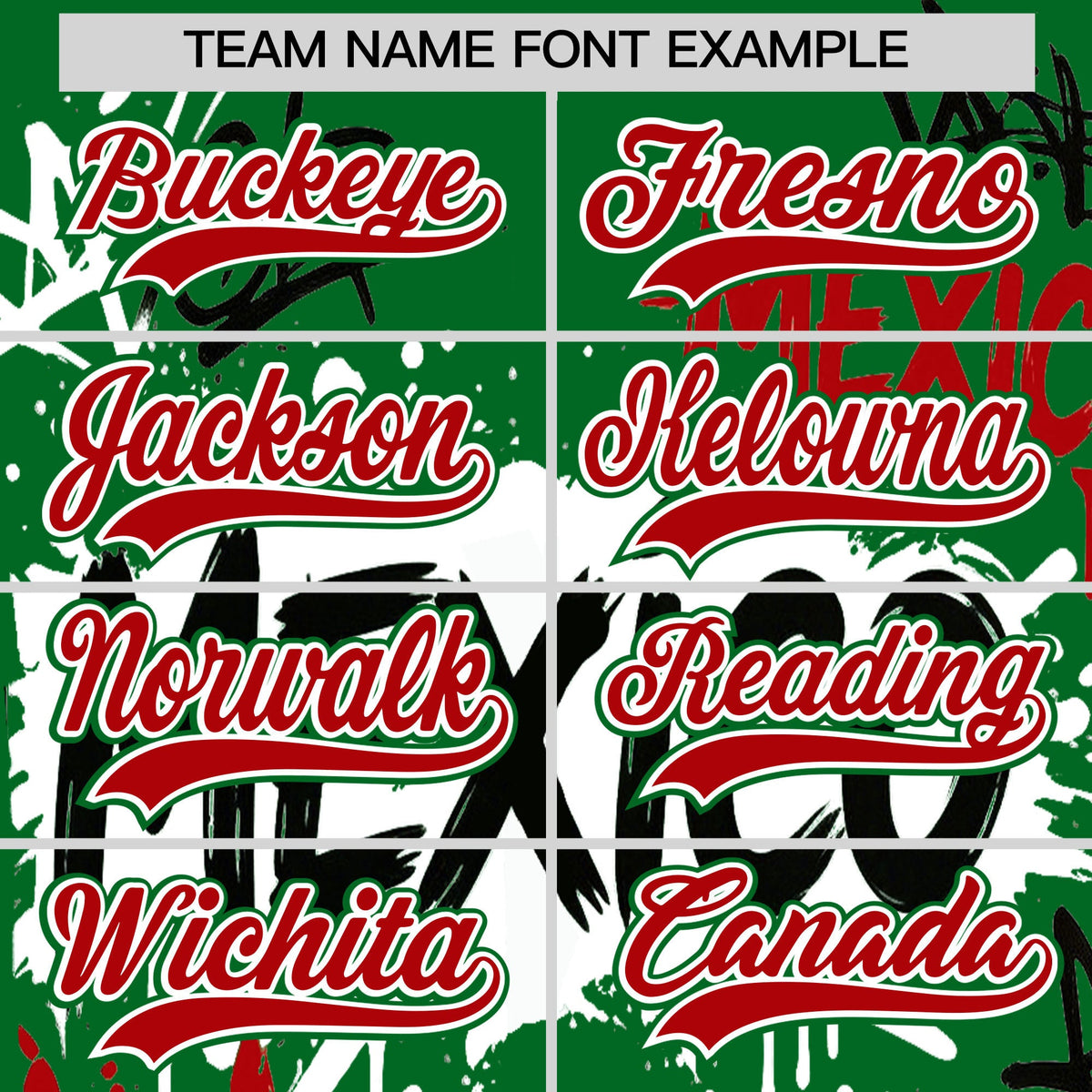 Custom Kelly Green Red White Graffiti Pattern Mexican style Stretch Fabric Baseball Jersey| KXKSHOP