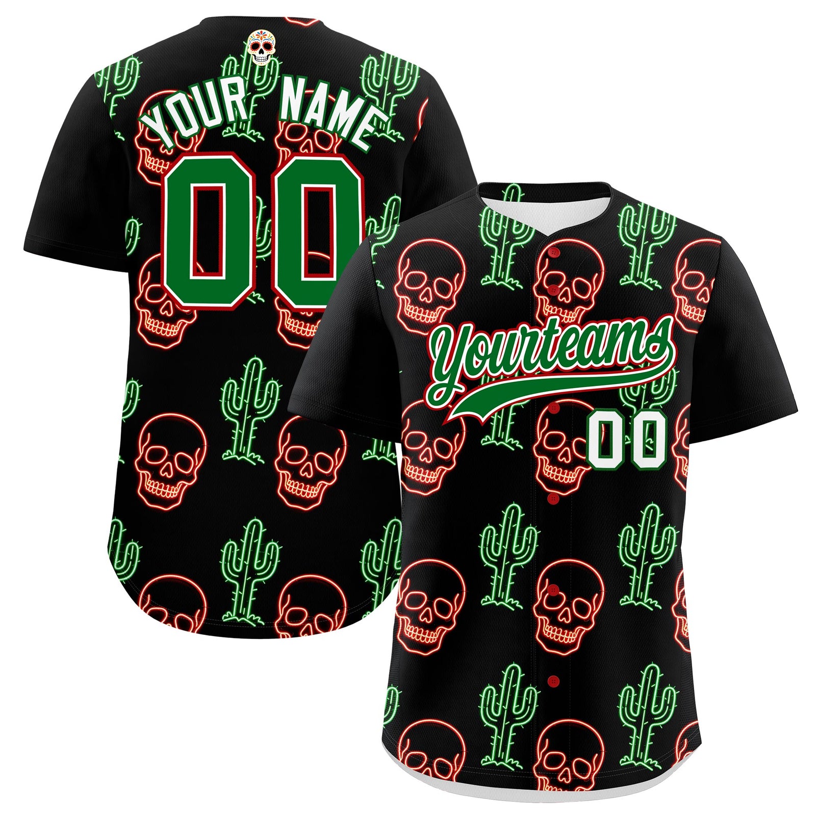 Custom Black Kelly Green White Graffiti Pattern Mexican style Stretch Fabric Baseball Jersey| KXKSHOP