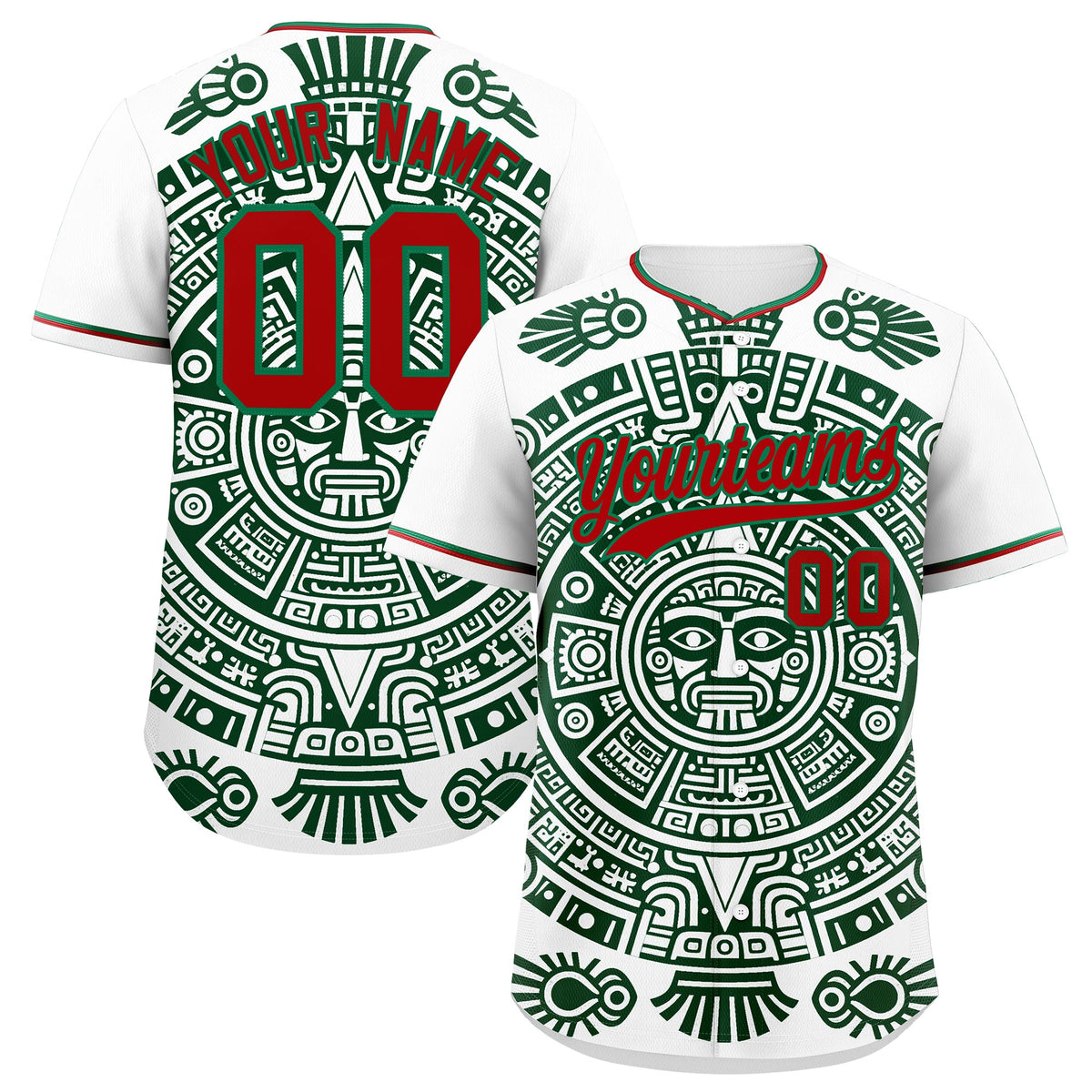 Custom White Dark Green Red Graffiti Pattern Mexican style Stretch Fabric Baseball Jersey| KXKSHOP
