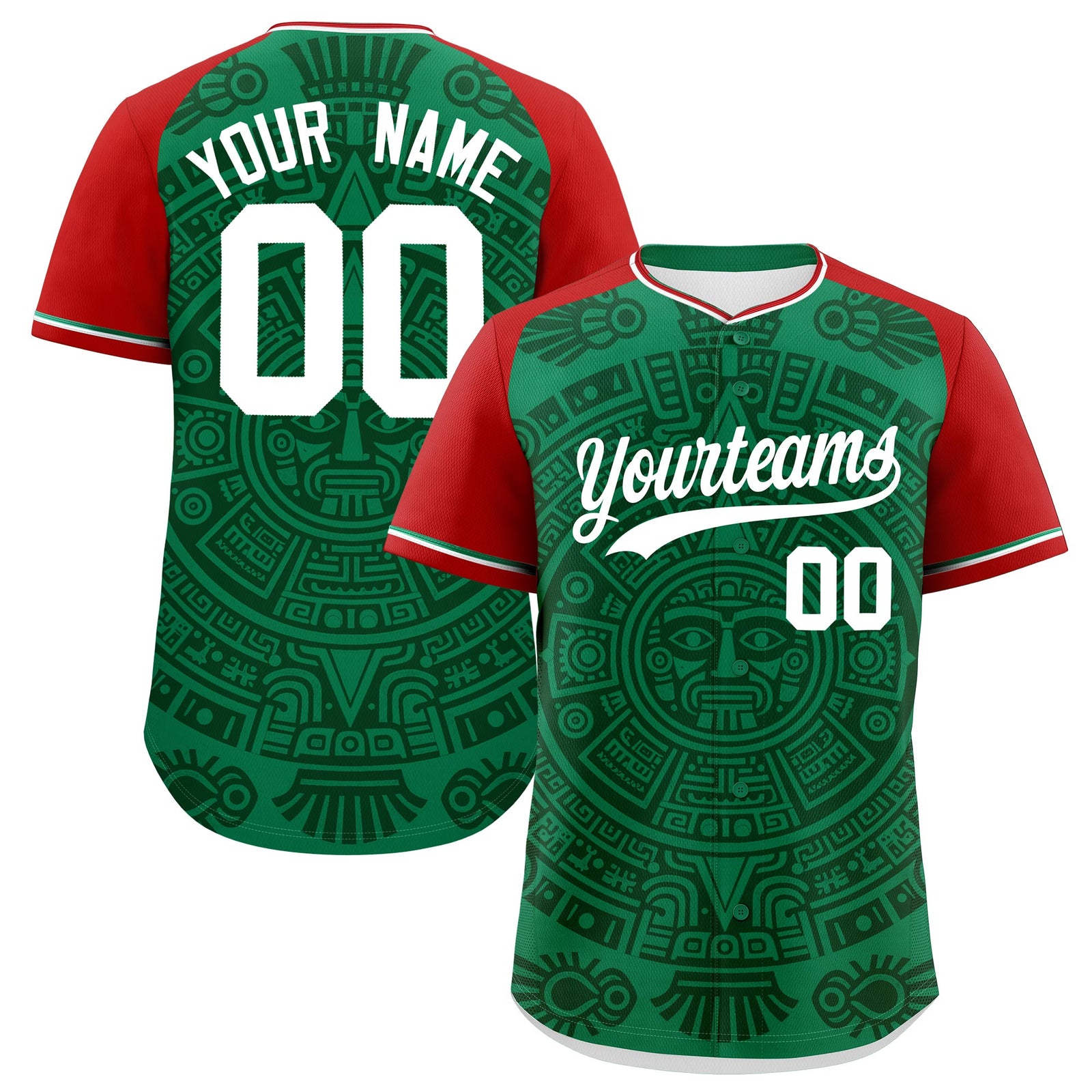 Custom Kelly Green Dark Green Red Graffiti Pattern Mexican style Stretch Fabric Baseball Jersey| KXKSHOP