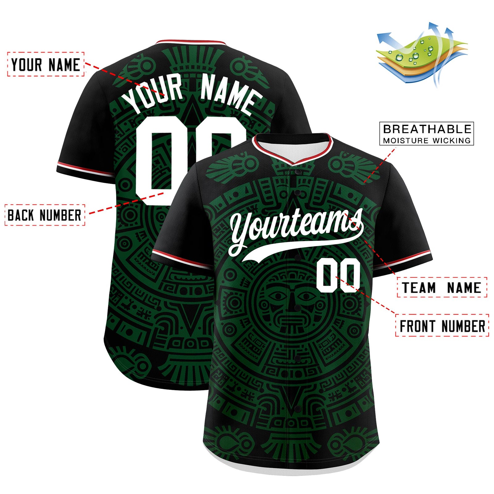 Custom Black Dark Green White Graffiti Pattern Mexican style Stretch Fabric Baseball Jersey| KXKSHOP