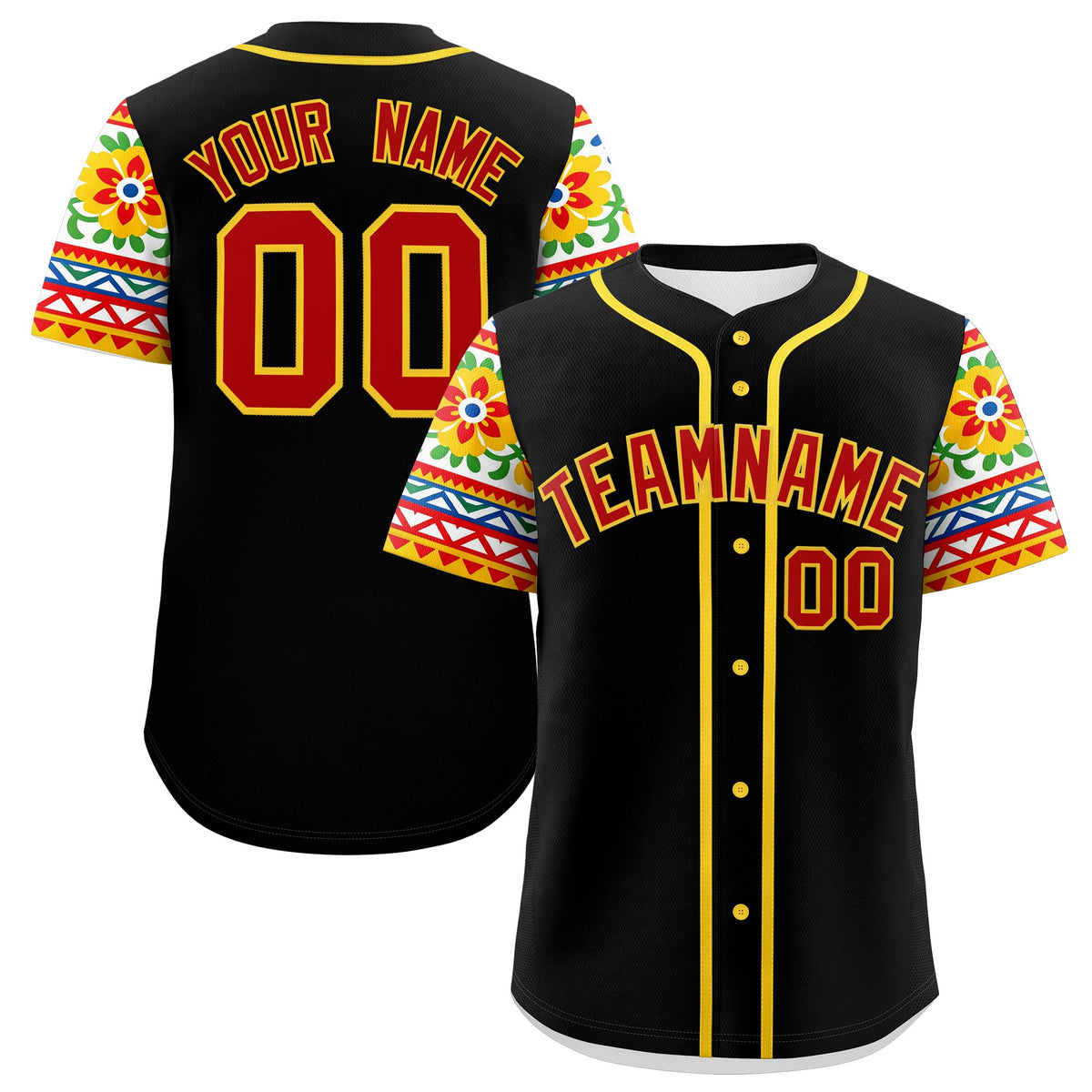 Custom Black Red Gold Graffiti Pattern Mexican style Stretch Fabric Baseball Jersey| KXKSHOP