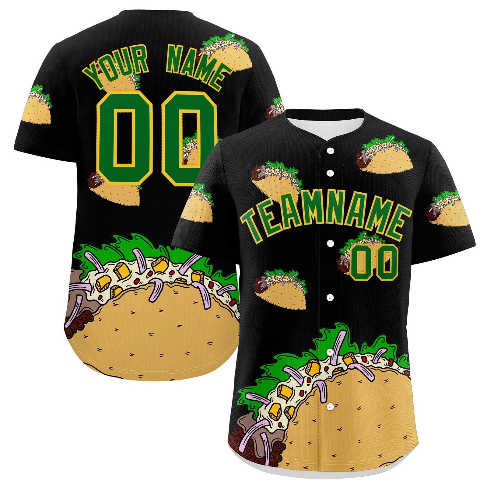 Custom Black Kelly Green Gold Graffiti Pattern Mexican style Stretch Fabric Baseball Jersey| KXKSHOP