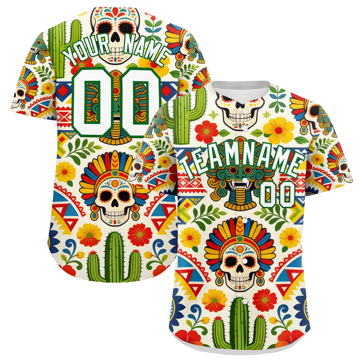 Custom White Kelly Green Graffiti Pattern Mexican style Stretch Fabric Baseball Jersey| KXKSHOP