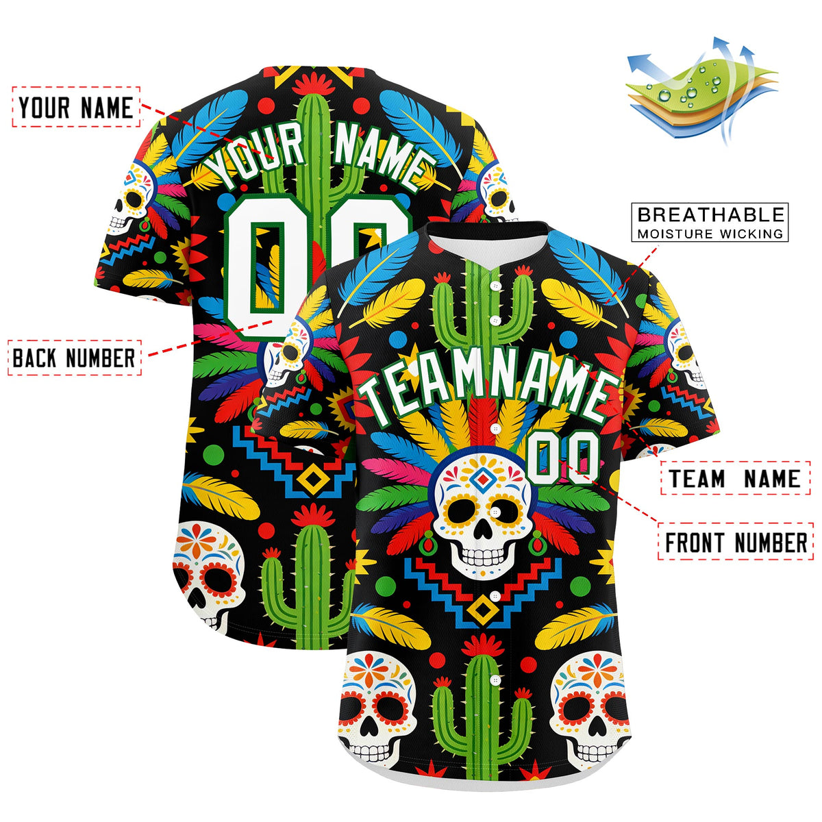 Custom Black White Kelly Green Graffiti Pattern Mexican style Stretch Fabric Baseball Jersey| KXKSHOP