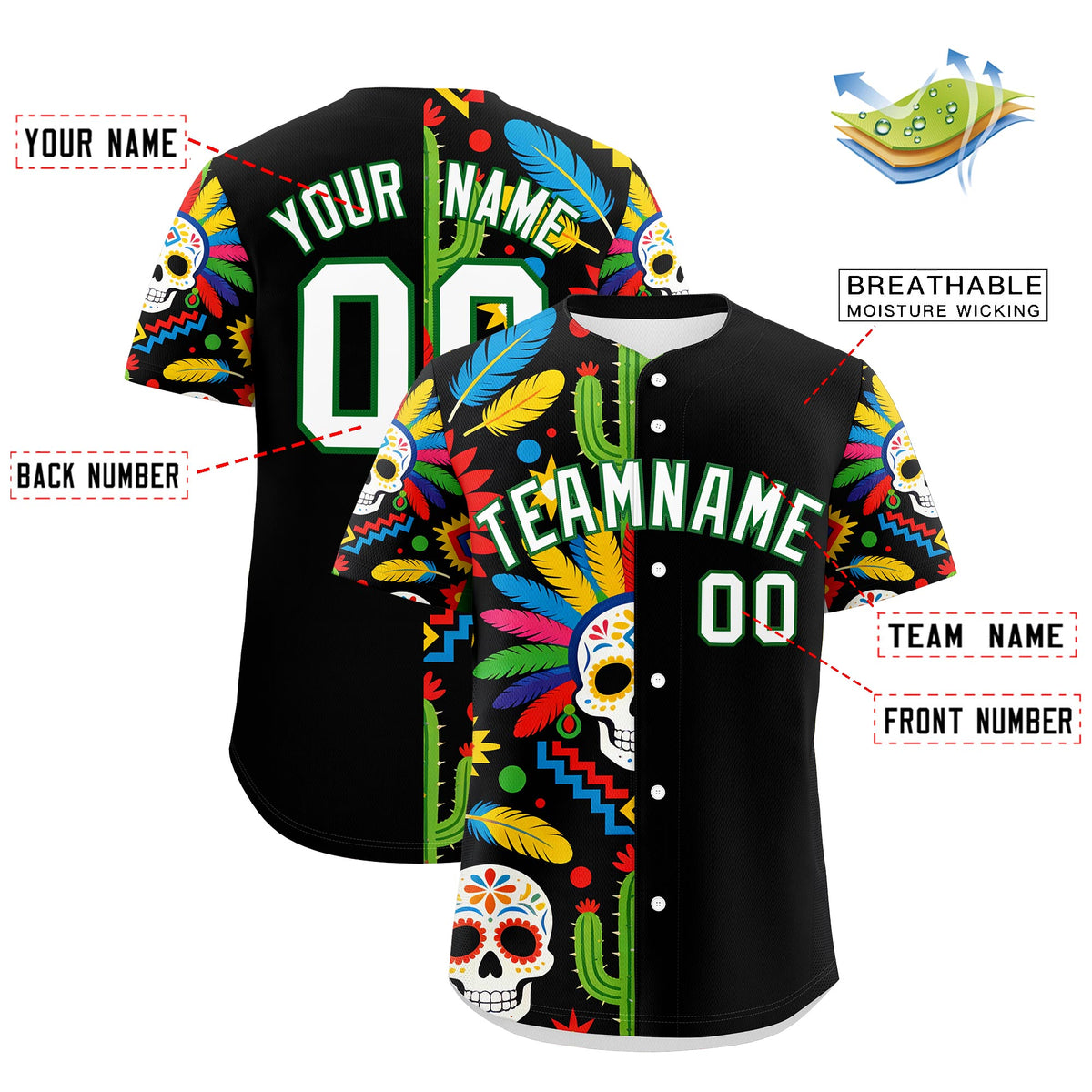 Custom Black White Kelly Green Graffiti Pattern Mexican style Stretch Fabric Baseball Jersey| KXKSHOP