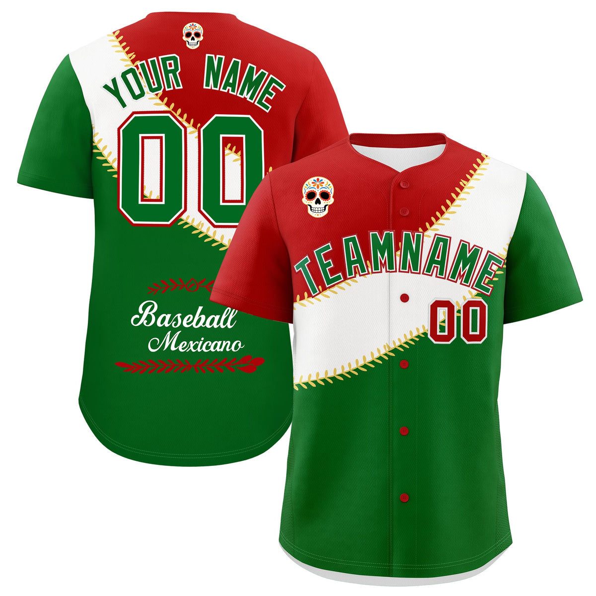 Custom Red White Kelly Green Graffiti Pattern Mexican style Stretch Fabric Baseball Jersey| KXKSHOP
