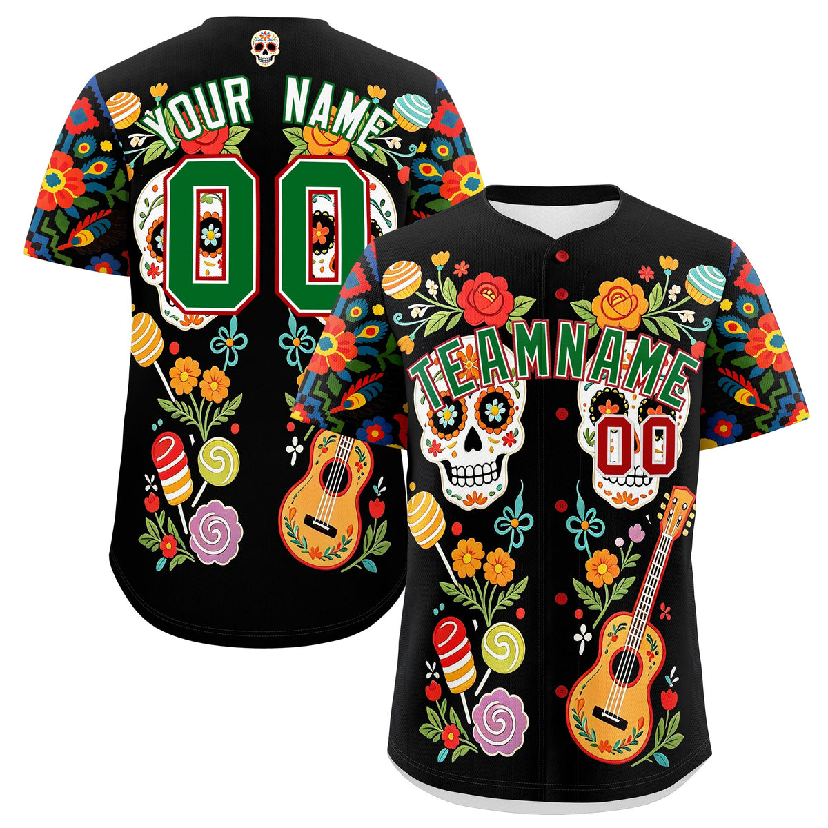 Custom Black Kelly Green White Graffiti Pattern Mexican style Stretch Fabric Baseball Jersey| KXKSHOP