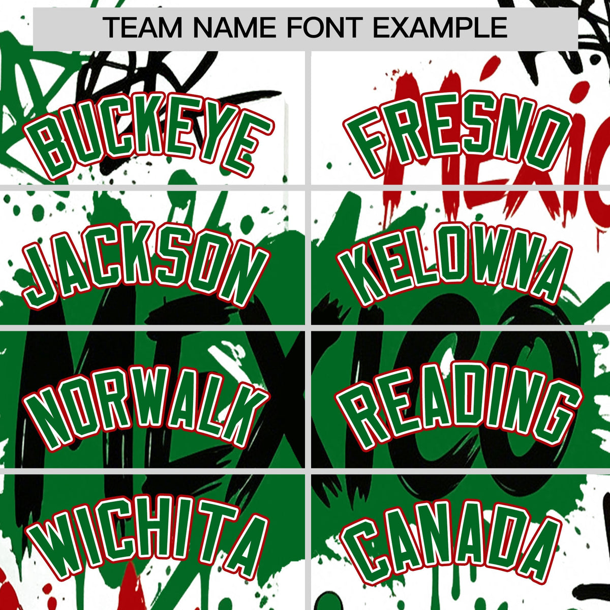 Custom White Kelly Green Red Graffiti Pattern Mexican style Stretch Fabric Baseball Jersey| KXKSHOP