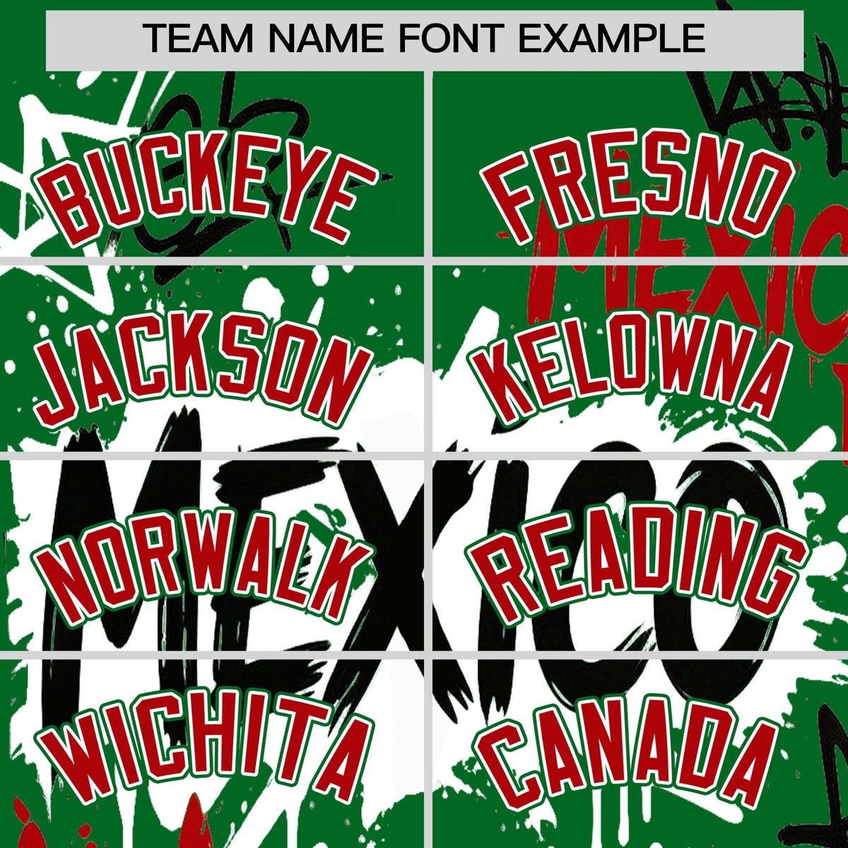 Custom Kelly Green Red White Graffiti Pattern Mexican style Stretch Fabric Baseball Jersey| KXKSHOP