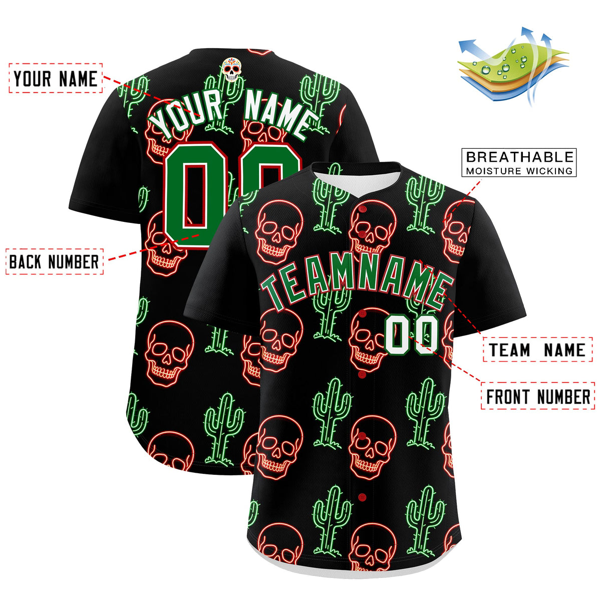 Custom Black Kelly Green White Graffiti Pattern Mexican style Stretch Fabric Baseball Jersey| KXKSHOP