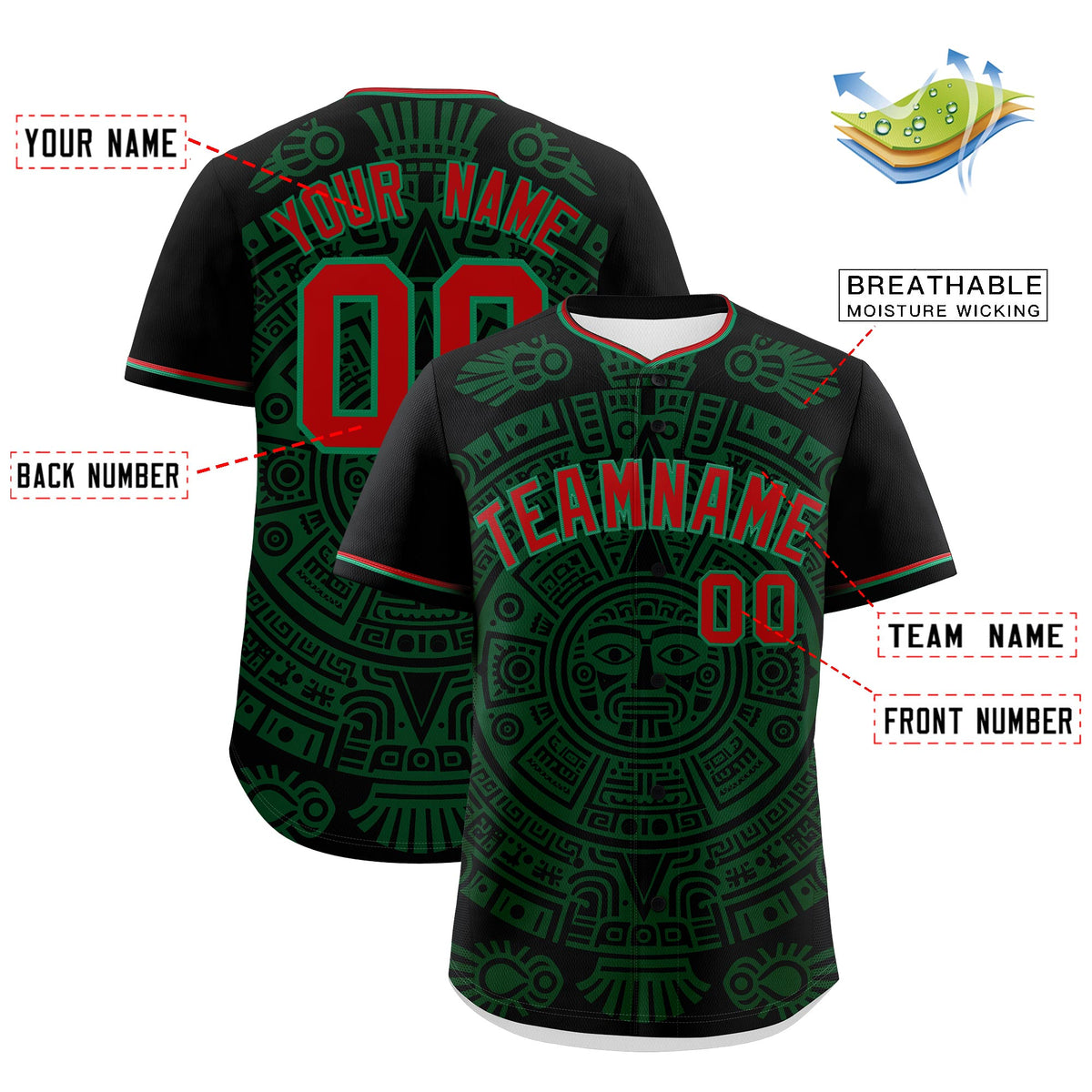 Custom Black Dark Green Kelly Green Graffiti Pattern Mexican style Stretch Fabric Baseball Jersey| KXKSHOP