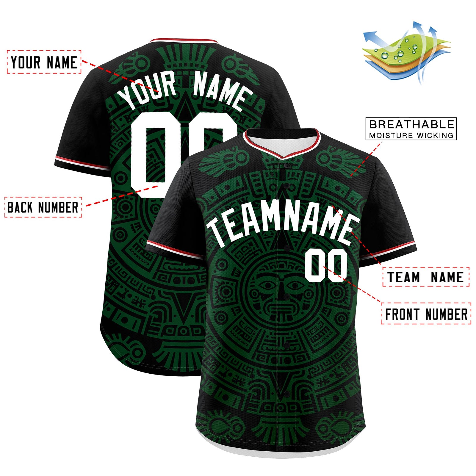 Custom Black Dark Green White Graffiti Pattern Mexican style Stretch Fabric Baseball Jersey| KXKSHOP