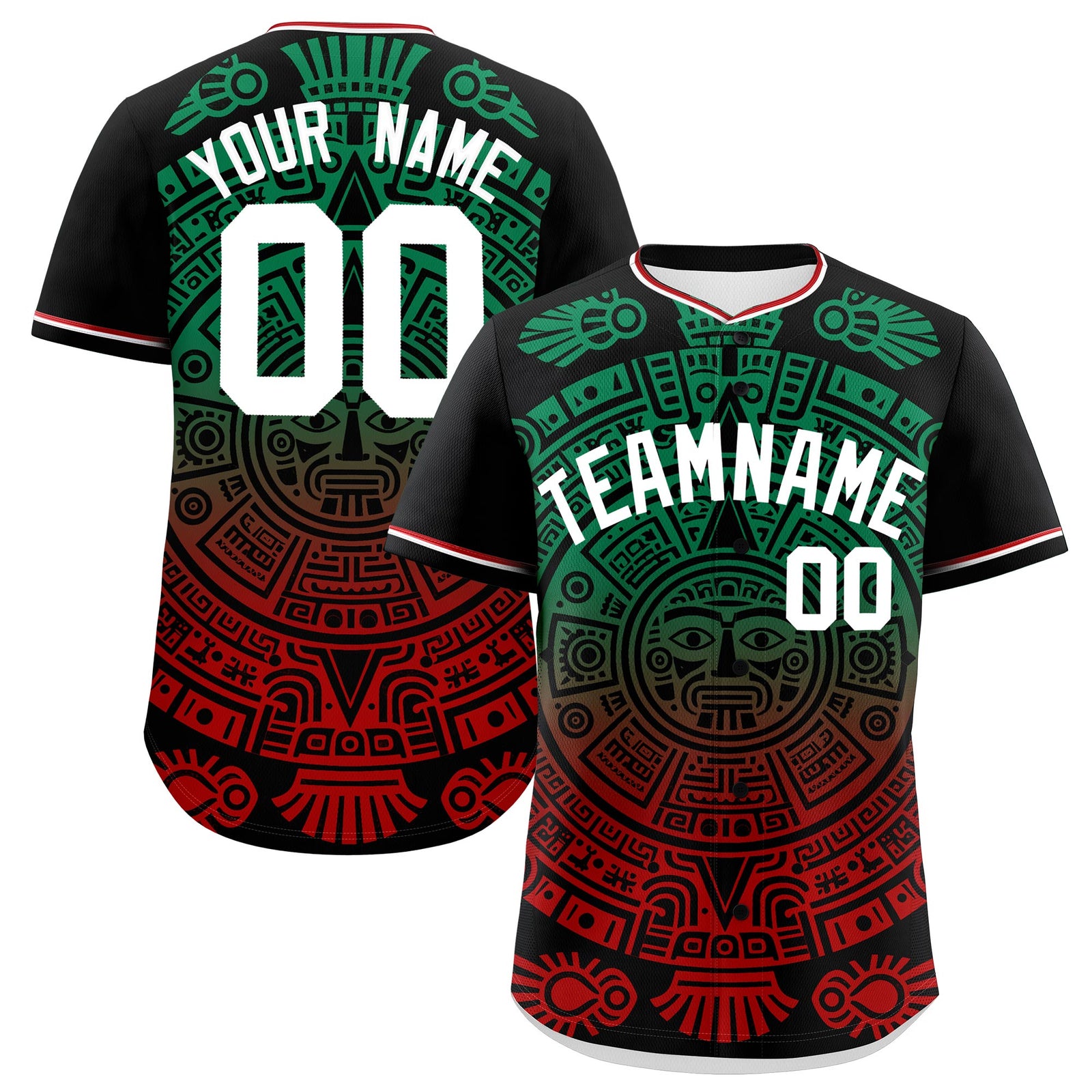 Custom Black Kelly Green Red Graffiti Pattern Mexican style Stretch Fabric Baseball Jersey| KXKSHOP