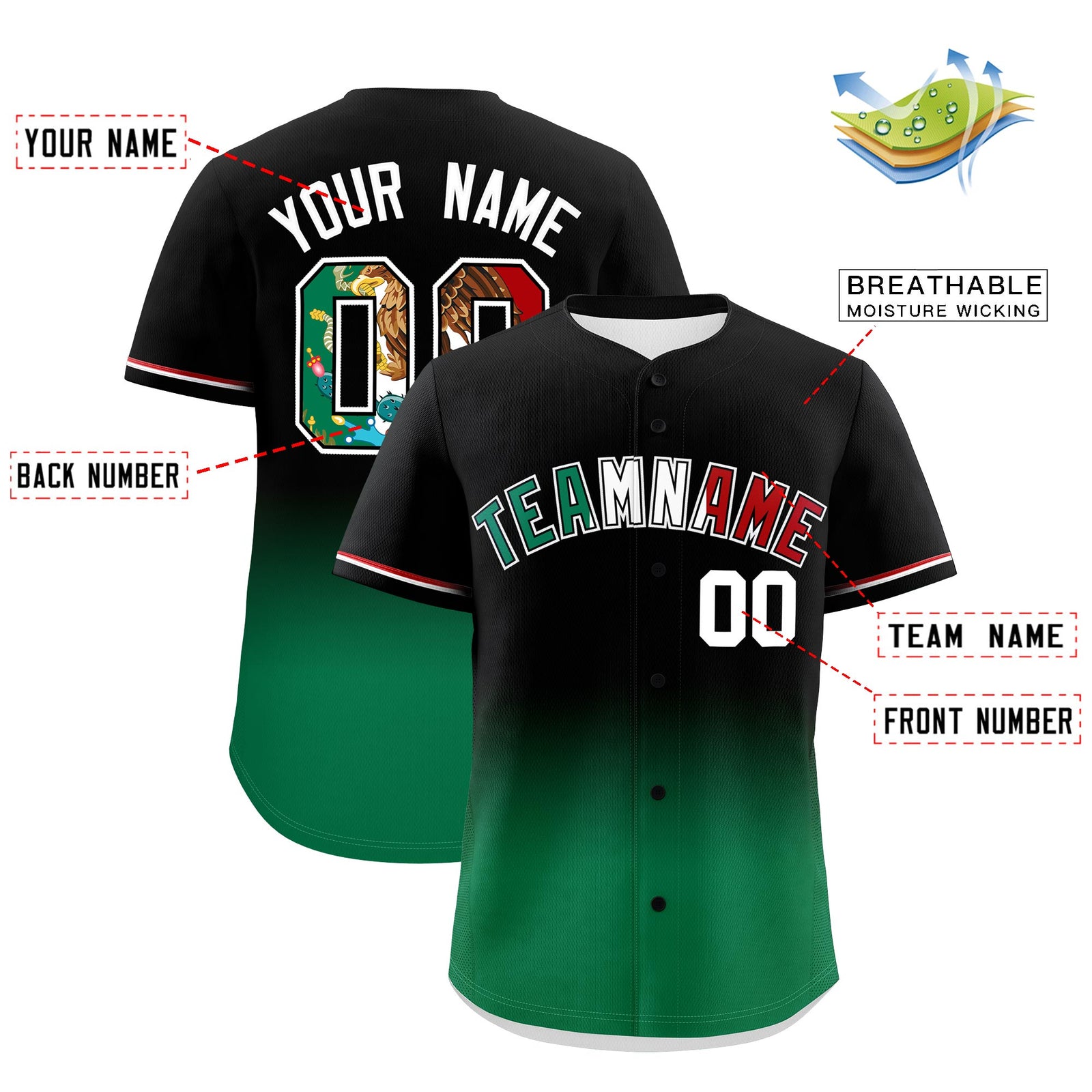 Custom Black Kelly Green White Graffiti Pattern Mexican style Stretch Fabric Baseball Jersey| KXKSHOP
