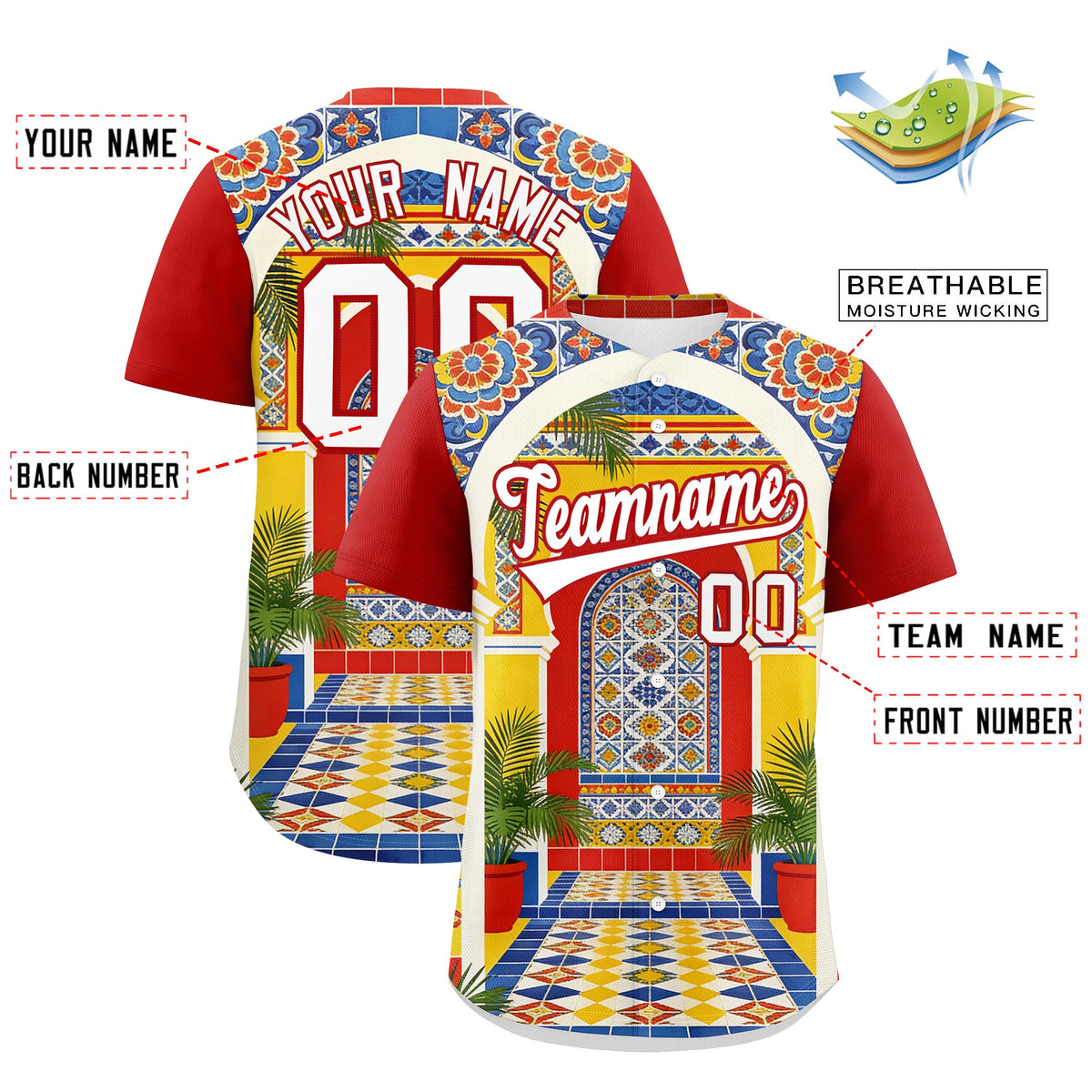 Custom White Red Graffiti Pattern Mexican style Stretch Fabric Baseball Jersey| KXKSHOP