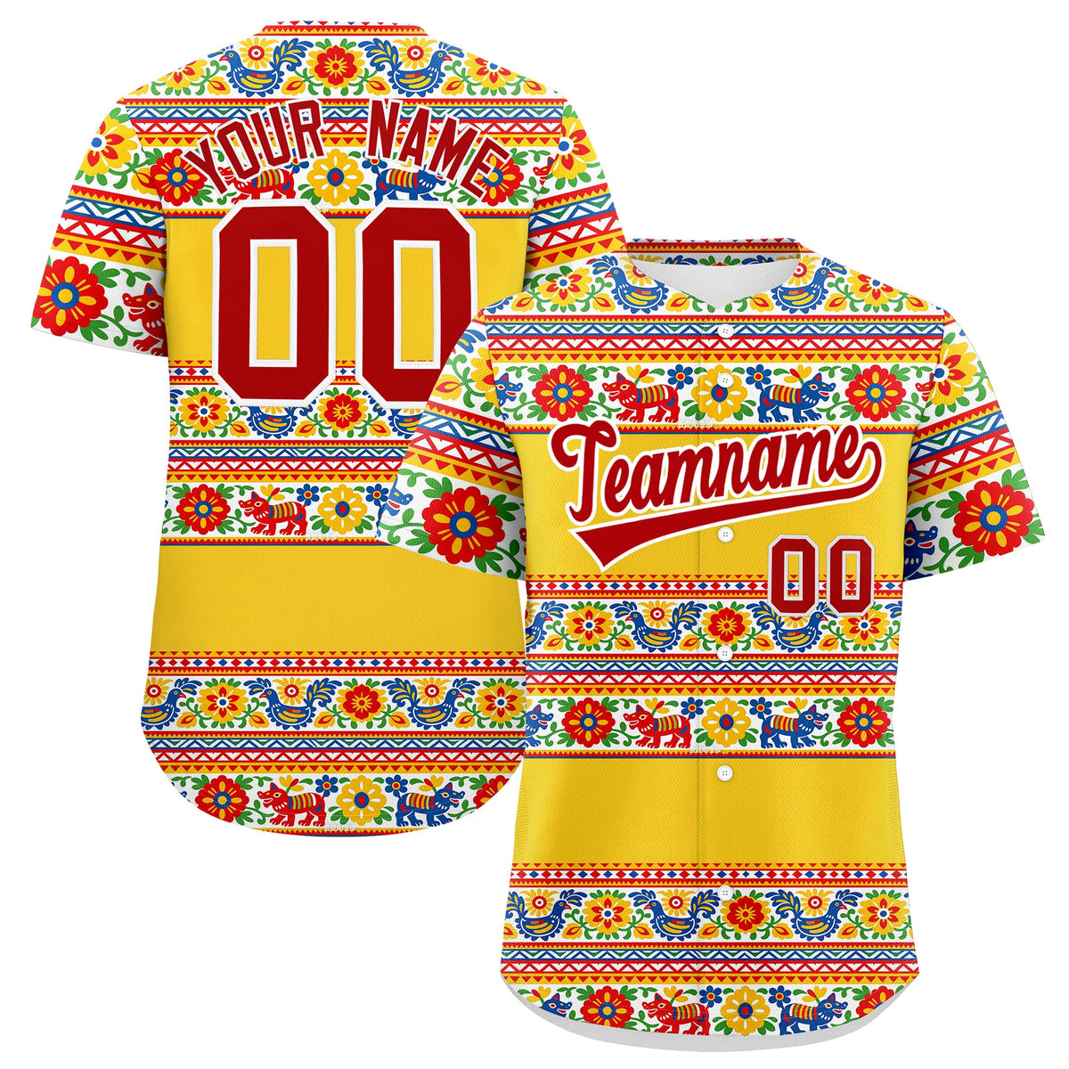 Custom Gold Red White Graffiti Pattern Mexican style Stretch Fabric Baseball Jersey| KXKSHOP