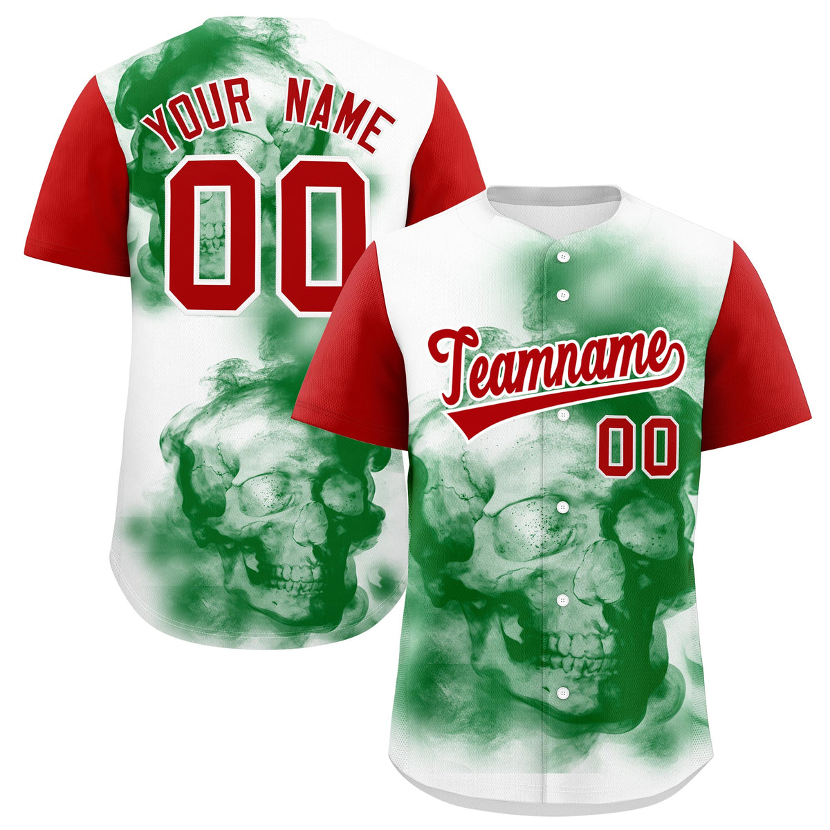 Custom White Red Kelly Green Graffiti Pattern Mexican style Stretch Fabric Baseball Jersey| KXKSHOP