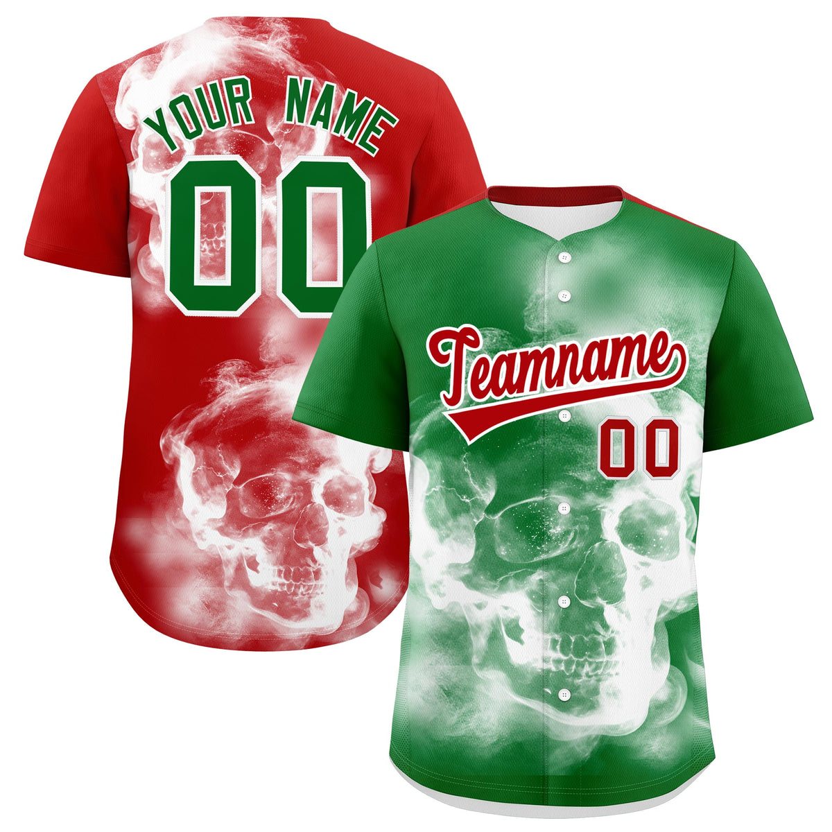 Custom Kelly Green White Red Graffiti Pattern Mexican style Stretch Fabric Baseball Jersey| KXKSHOP