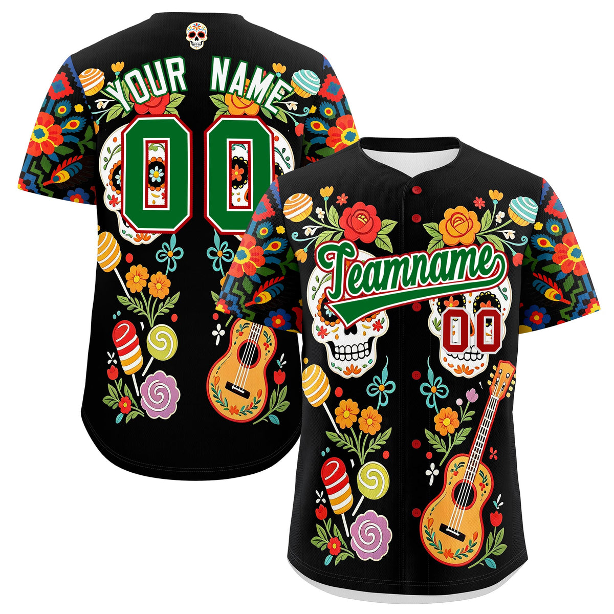 Custom Black Kelly Green White Graffiti Pattern Mexican style Stretch Fabric Baseball Jersey| KXKSHOP