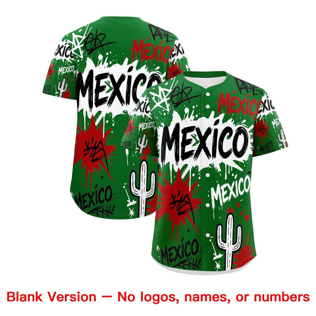 Custom Kelly Green Red White Graffiti Pattern Mexican style Stretch Fabric Baseball Jersey| KXKSHOP