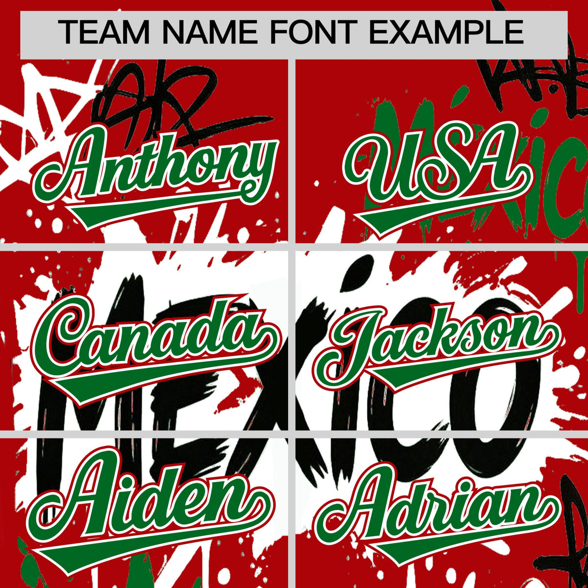 Custom Red Kelly Green White Graffiti Pattern Mexican style Stretch Fabric Baseball Jersey| KXKSHOP