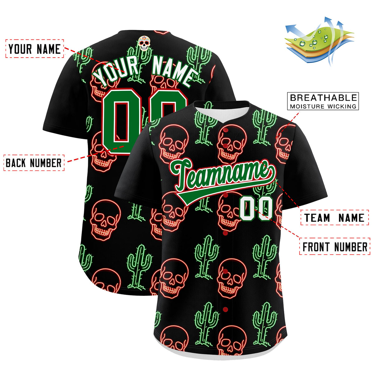 Custom Black Kelly Green White Graffiti Pattern Mexican style Stretch Fabric Baseball Jersey| KXKSHOP