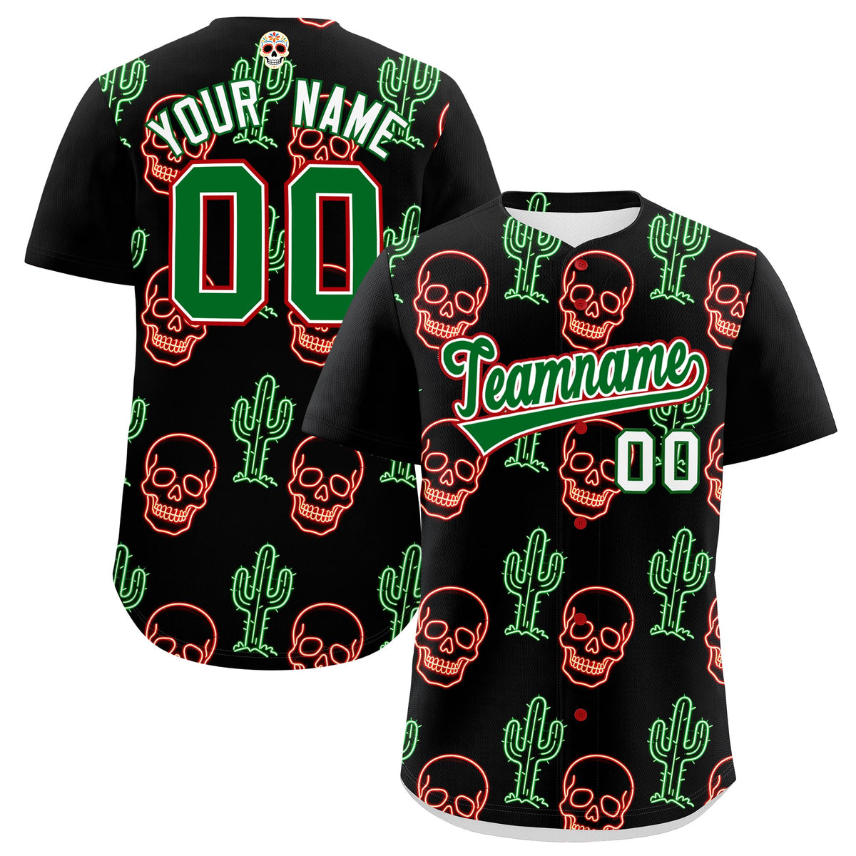 Custom Black Kelly Green White Graffiti Pattern Mexican style Stretch Fabric Baseball Jersey| KXKSHOP