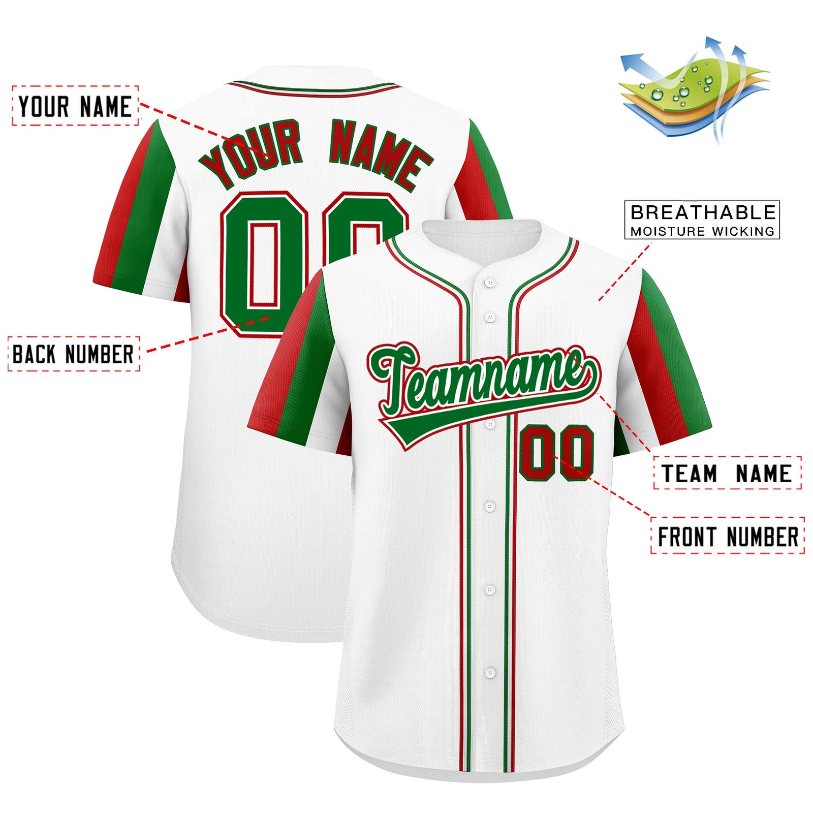 Custom White Kelly Green Red Graffiti Pattern Mexican style Stretch Fabric Baseball Jersey| KXKSHOP